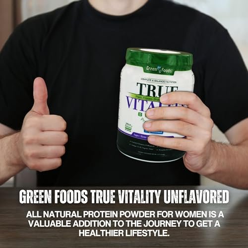 Green Foods True Vitality Plant Protein Shake with DHA Unflavored - 25.2 oz Protein Powder Gluten Free Breakfast Shake Powder and Multi-Purpose Key Chain