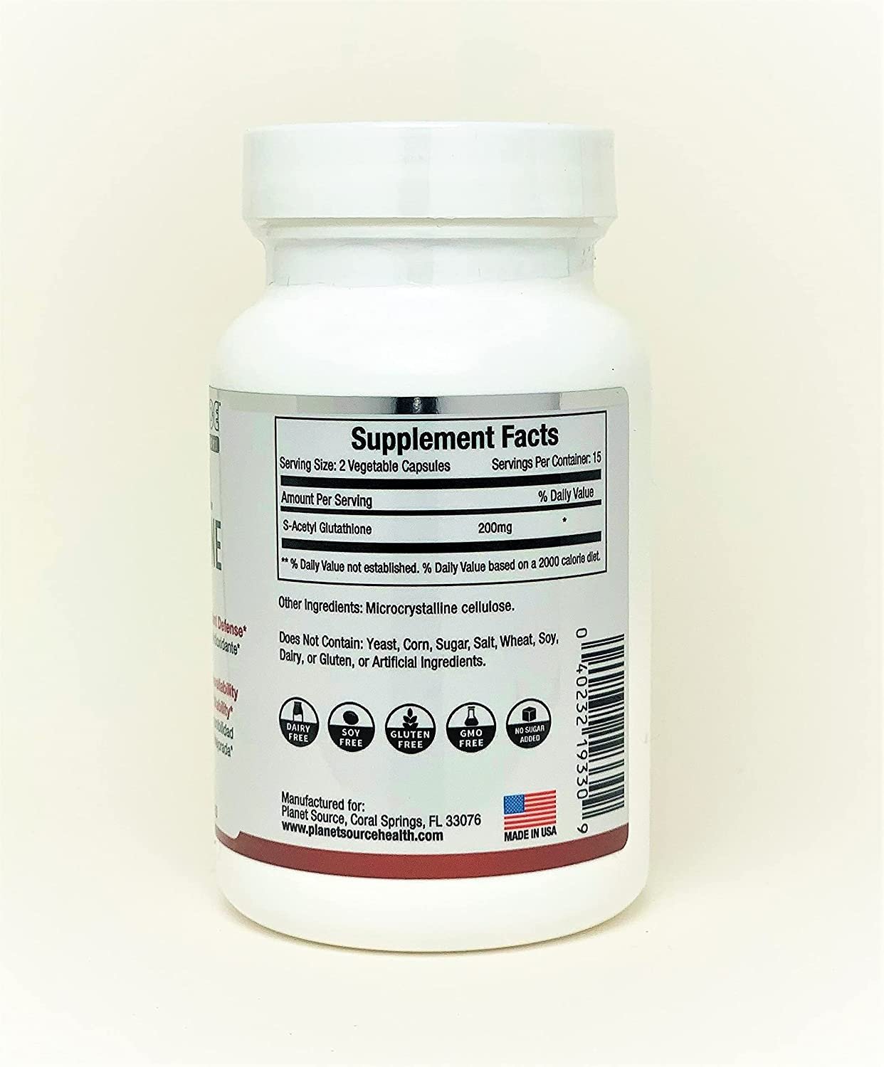 Planet Source S-Acetyl Glutathione (Food Grade) Supplement - Best Detox - Supports Healthy Aging and Cell Function