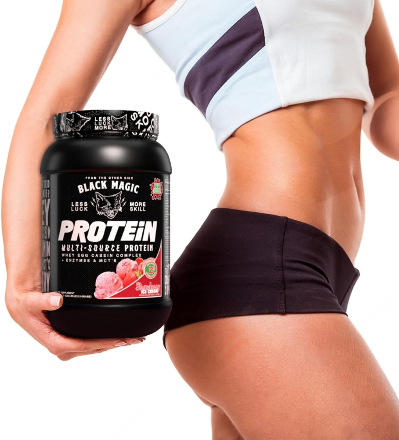 Black Magic Supply Multi- Source Protein Powder - Whey Egg Casein Complex - Enzymes & MCT's - Strawberry Ice Cream Flavor - 2 lbs