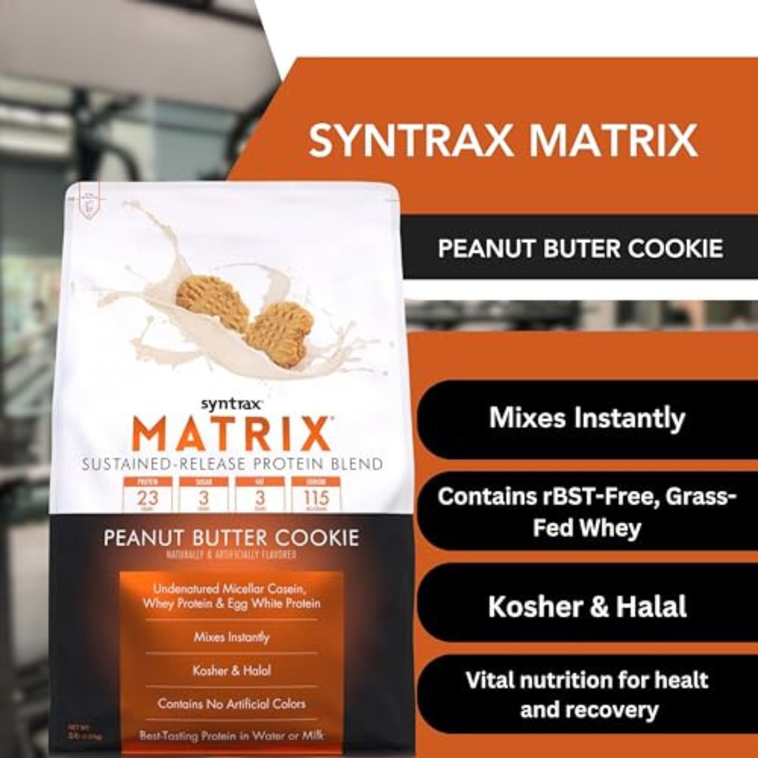 Syntrax Bundle, 2 Items Matrix Protein Powder 5.0 Sustained-Release Whey Protein Powder Blend - Instant Mix Protein Powder Peanut Butter Cookie, 5 Pounds with Worldwide Nutrition Keychain