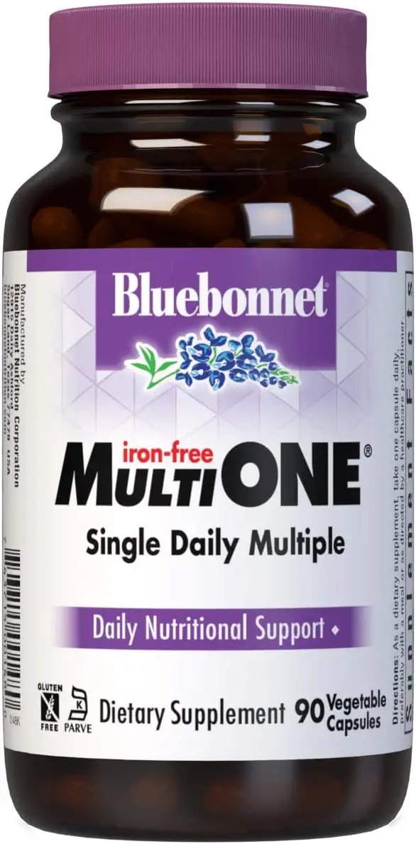 Bluebonnet Nutrition Multi One (Iron Free) Vegetable Capsules, Complete Full Spectrum Multiple, B Vitamins, General Health, Gluten & Milk Free, Kosher, 3 Month Supply, White, 90 Count