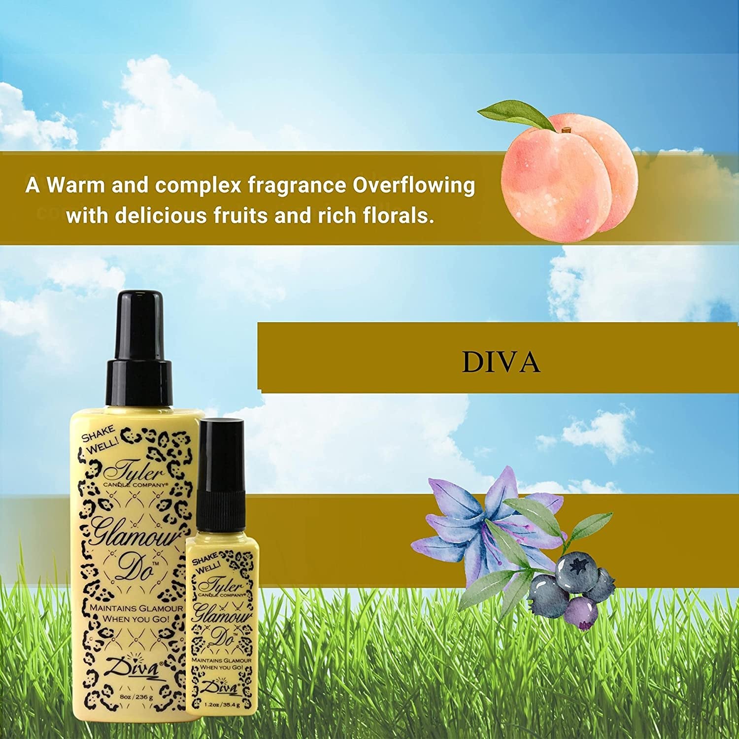 Tyler Diva Glamour Do Air Freshener Spray - Odor Eliminator Toilet Spray for Poop and Bathroom Odors - Odor Eliminator for Strong Odor - 1.2 oz Bathroom Spray Bottle with Bonus Key Chain