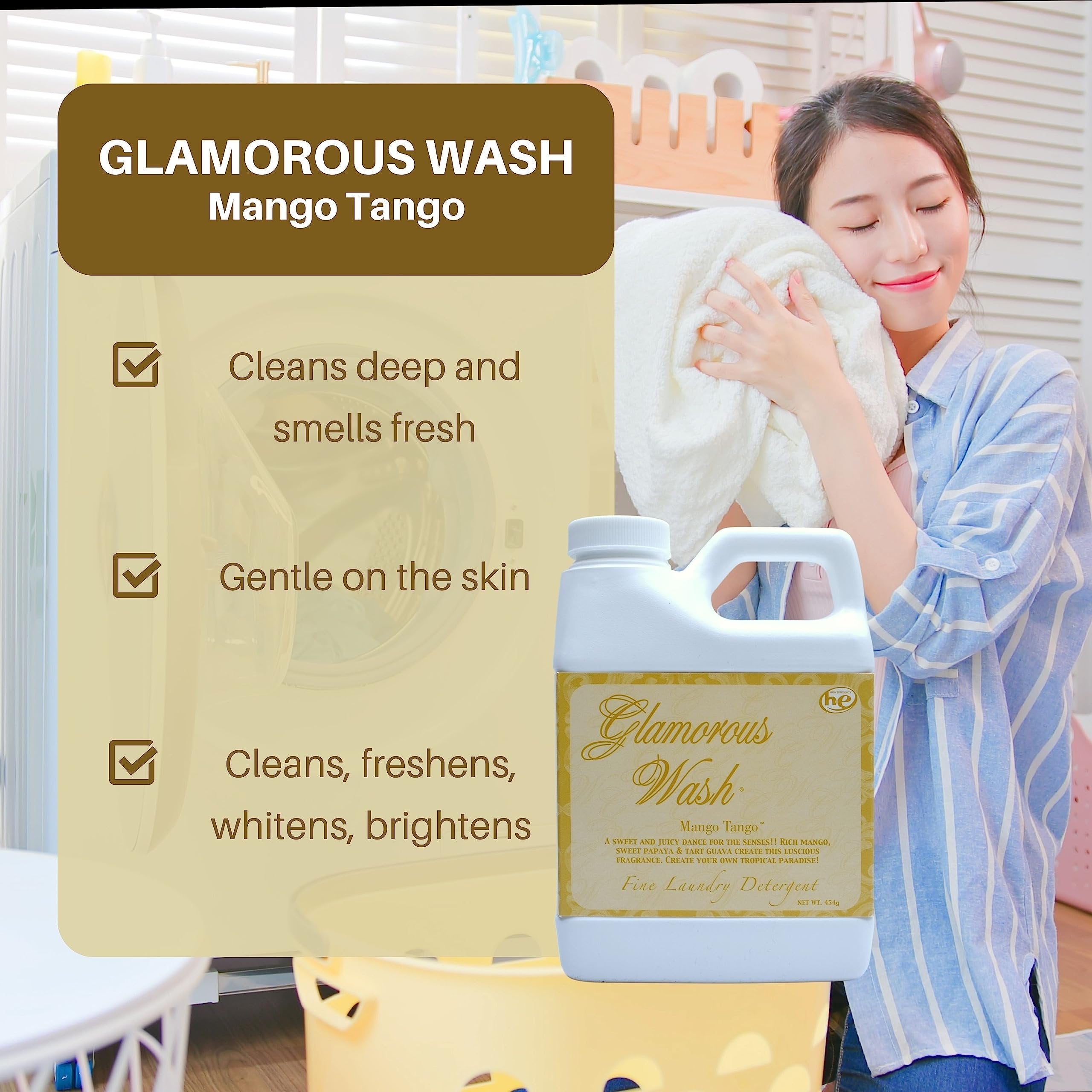 Tyler Candle Company Glamorous Wash Mango Tango Laundry Detergent - Luxury Liquid Laundry Detergent - Hand and Machine Washable - 3.78L (1Gal) with Bonus Worldwide Nutrition Multi Purpose Key Chain