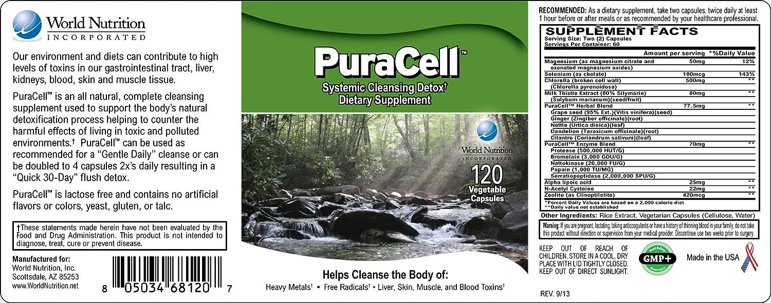 PuraCell Detox Maximum Strength Cleanse Supplement | Powerful, Fast Acting Natural Detoxifier Blend by World Nutrition Helps Reduce Toxic Buildup in Liver & Kidneys, Remove Mycotoxins (120 Count)