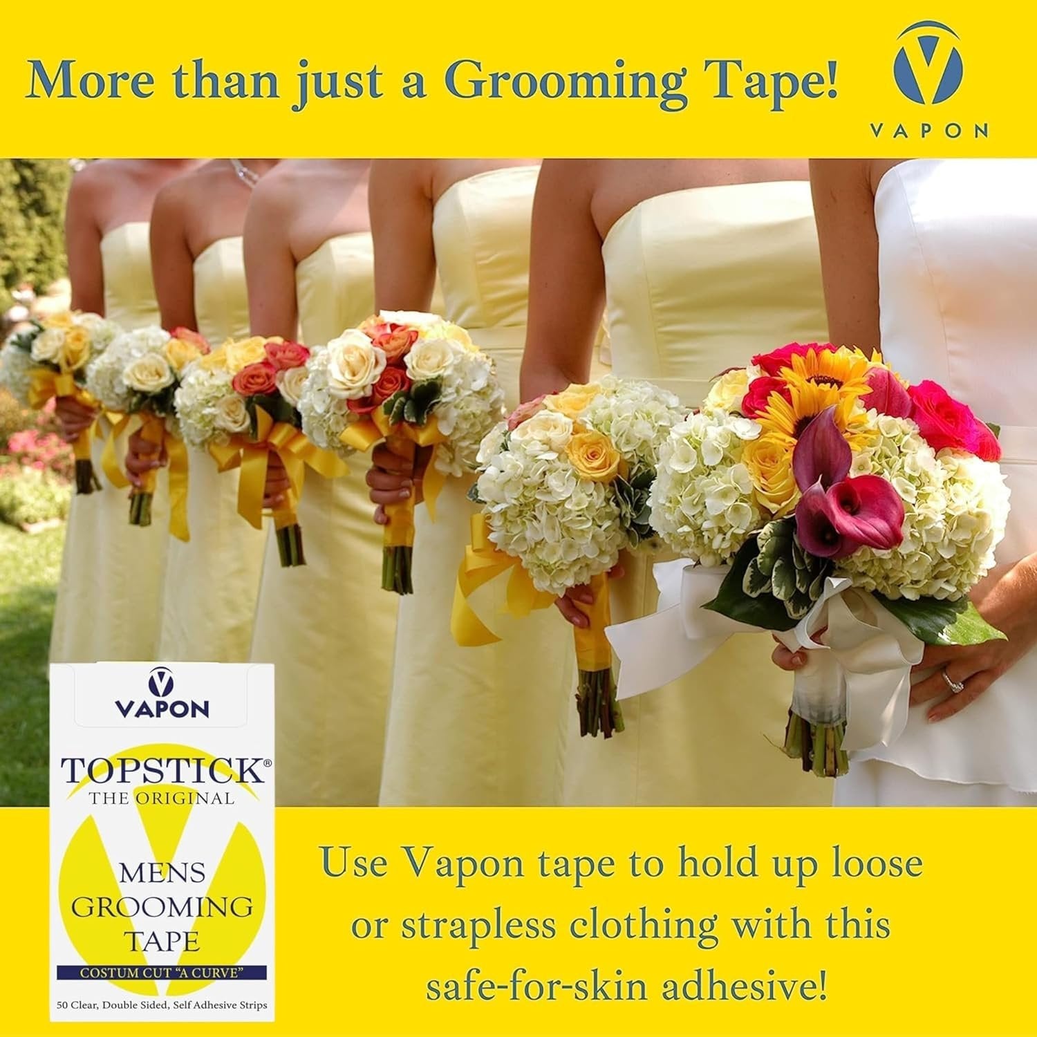 Vapon Topstick Custom Cut A Curve - Clear Grooming Tape - Double-Sided Strips Lace Tape for Wigs - 6 Pack of 50 ct with Keychain