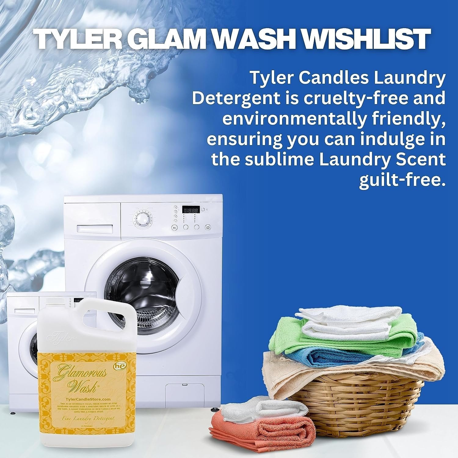 Worldwide Nutrition Bundle: Tyler Glamorous Wash Wishlist Scent Fine Laundry Liquid Detergent - Hand and Machine Washable - 3.78L (1Gallon) Container and Multi-Purpose Key Chain