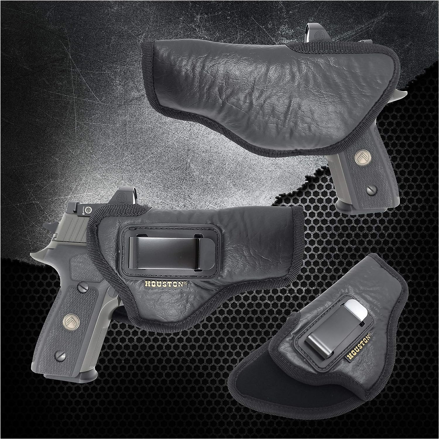 IWB Optical Gun Holster by Houston - ECO Leather Concealed Carry Soft Material | FITS Beretta 92FS | FN 5.7 | Canik TP9 SFX | RGR 57 | SIG P320 X5 | Beretta APX Target | GLK 34 35 41 (Right) Black
