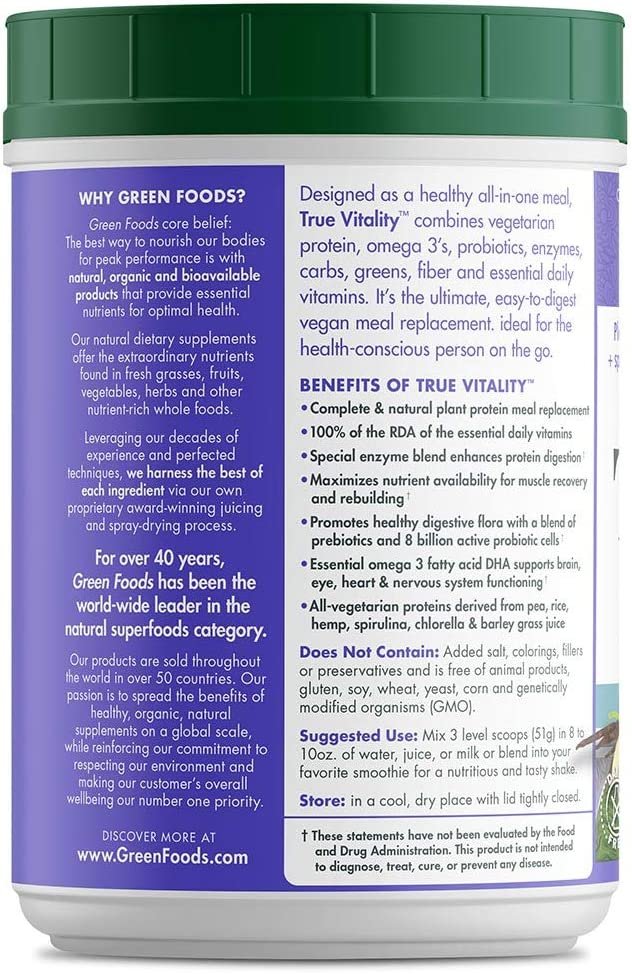 Green Foods True Vitality Plant Protein Shake with DHA Vanilla - 25.2 oz