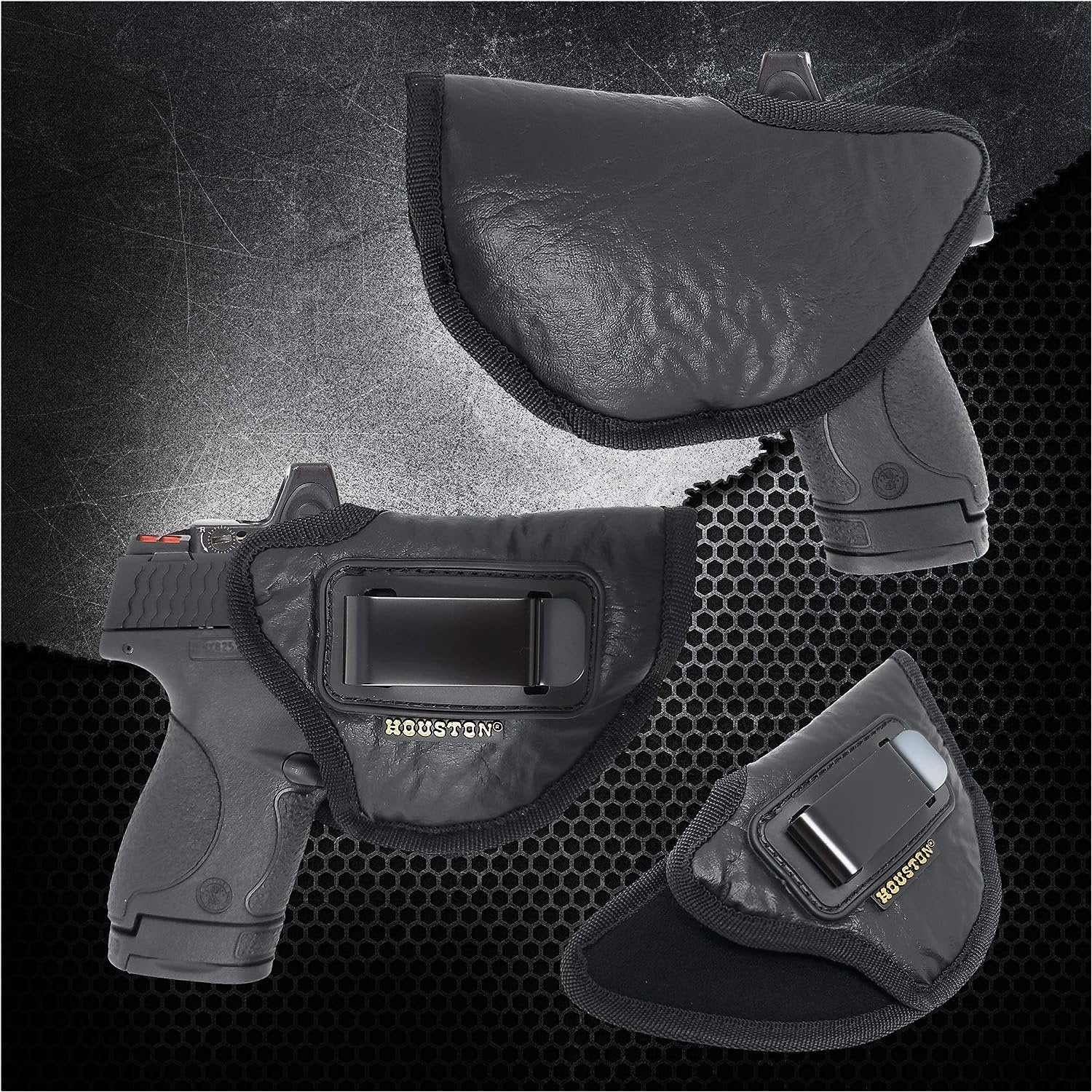 IWB Optical Gun Holster by Houston - ECO Leather Concealed Carry Soft Material | Fits Glck 26/27/33, Shield, XDS, Taurus 709, Taurus Pro C, Walther P22, Beretta Nano, SCCY Sky.Rug LC9 (Right) Black