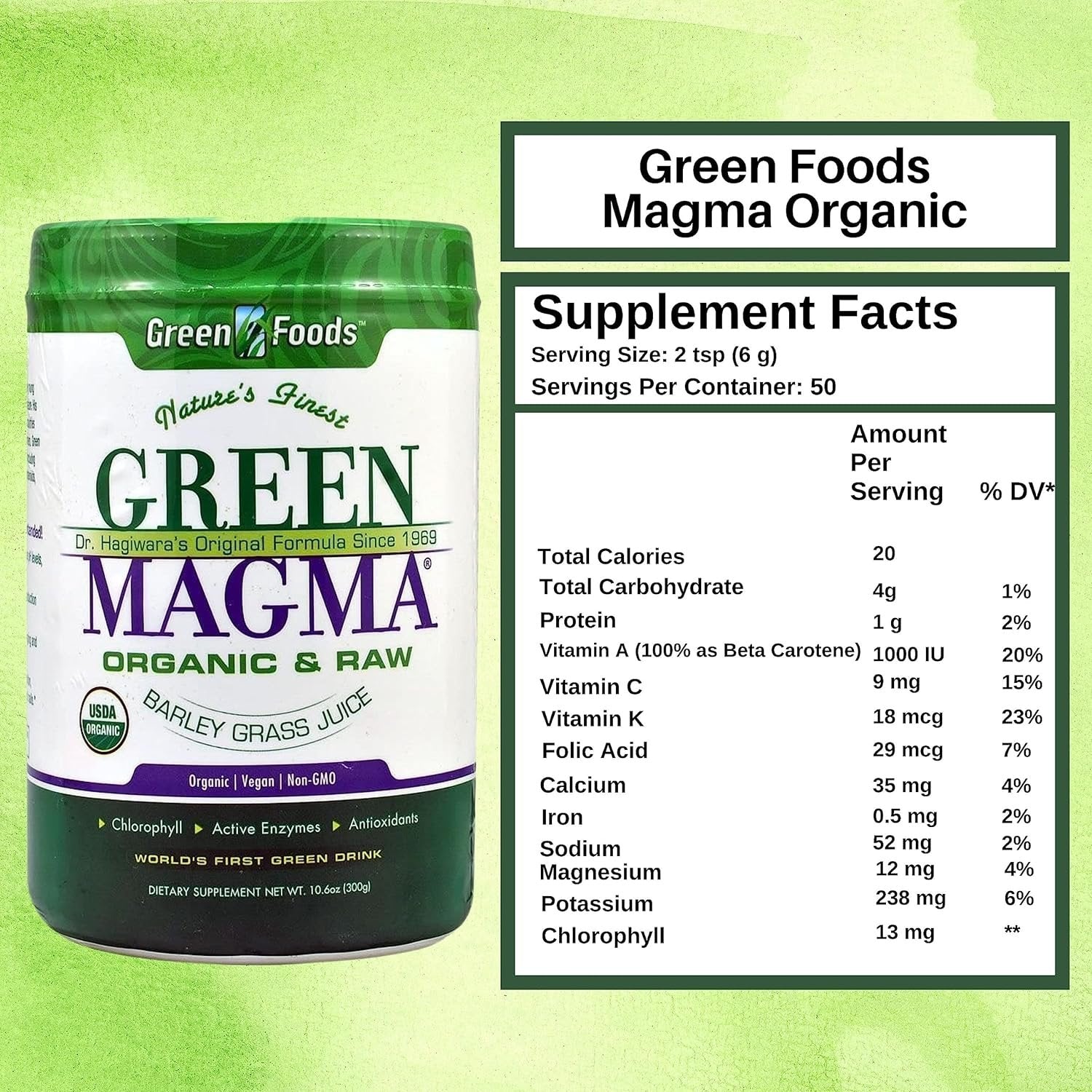 Green Foods Green Magma Organic and Raw - Barley Grass Juice Powder - Digestive Health - 10.6 oz - Pack of 1 with Keychain
