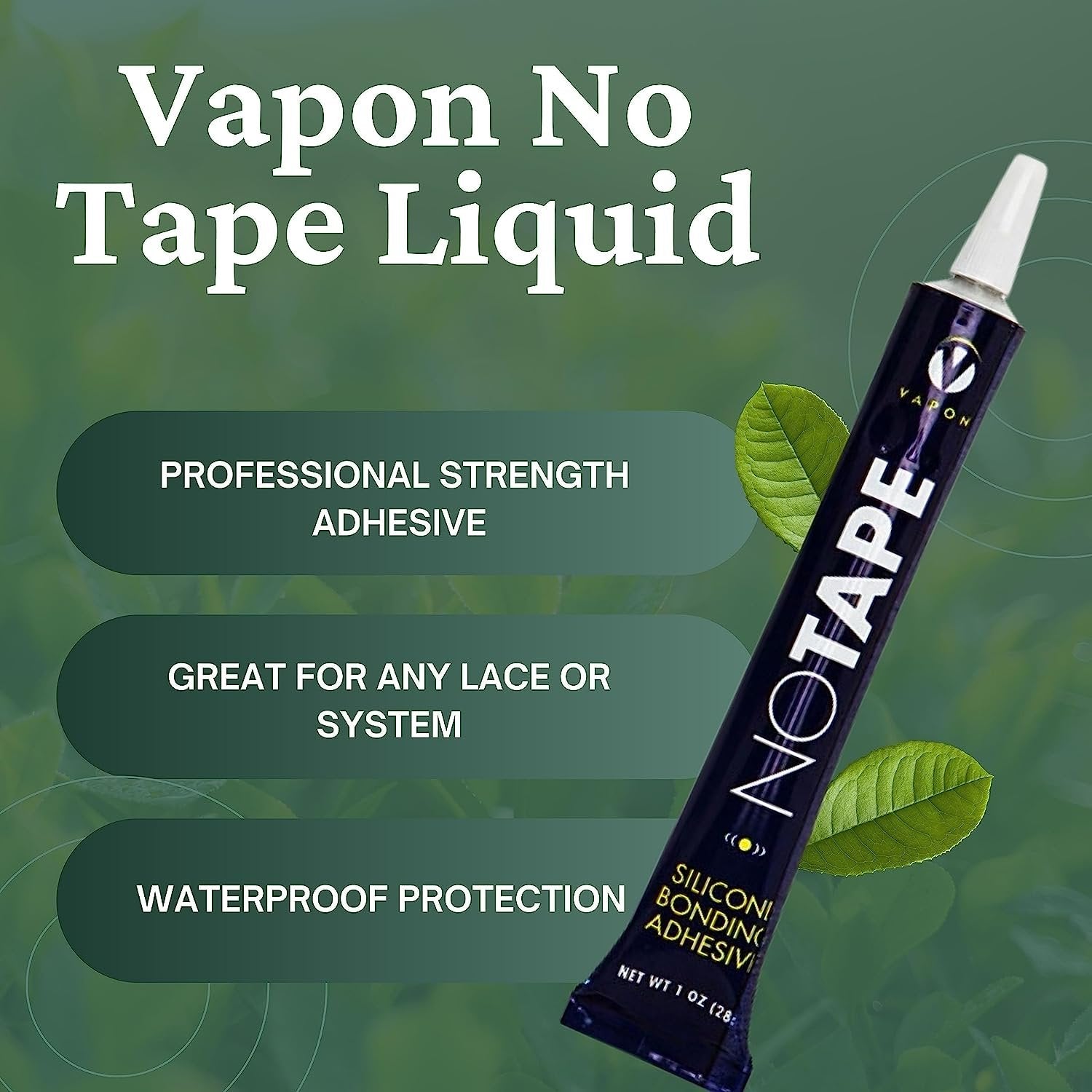 Vapon No Tape Liquid Hair Glue Adhesive - Waterproof, Very Strong Hold, Ideal Bold Hold Lace Glue - 1.0oz with Bonus Worldwide Nutrition Multi-Purpose Key Chain