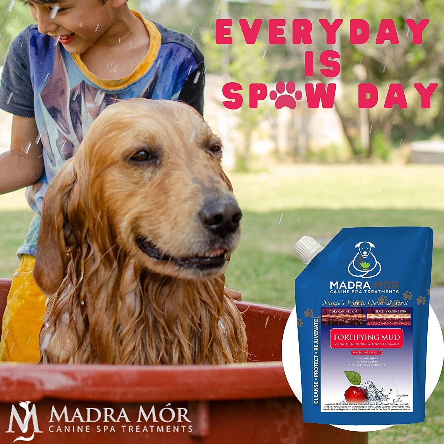 Madra Mor Dog Essentials Fortifying Spa Mud | Dog Wash | Dog Grooming | Dry Skin for Dogs Treatment | Dog Bath | Dog Coat Skin Care Products | 10oz Pouch w Worldwide Nutrition Multi Purpose Key Chain