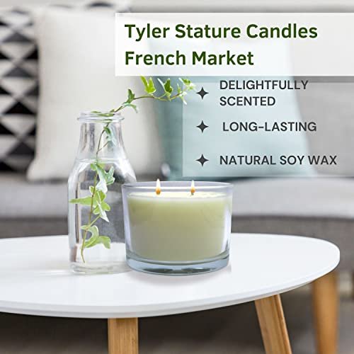 Tyler Candle Company French Market Stature Candle - Luxury Home Fragrance French Market Scented Candle - Stature Model Home Decor in Clear Glass Candle Holder - 16 Oz, 2 Wick Candle w Bonus Key Chain