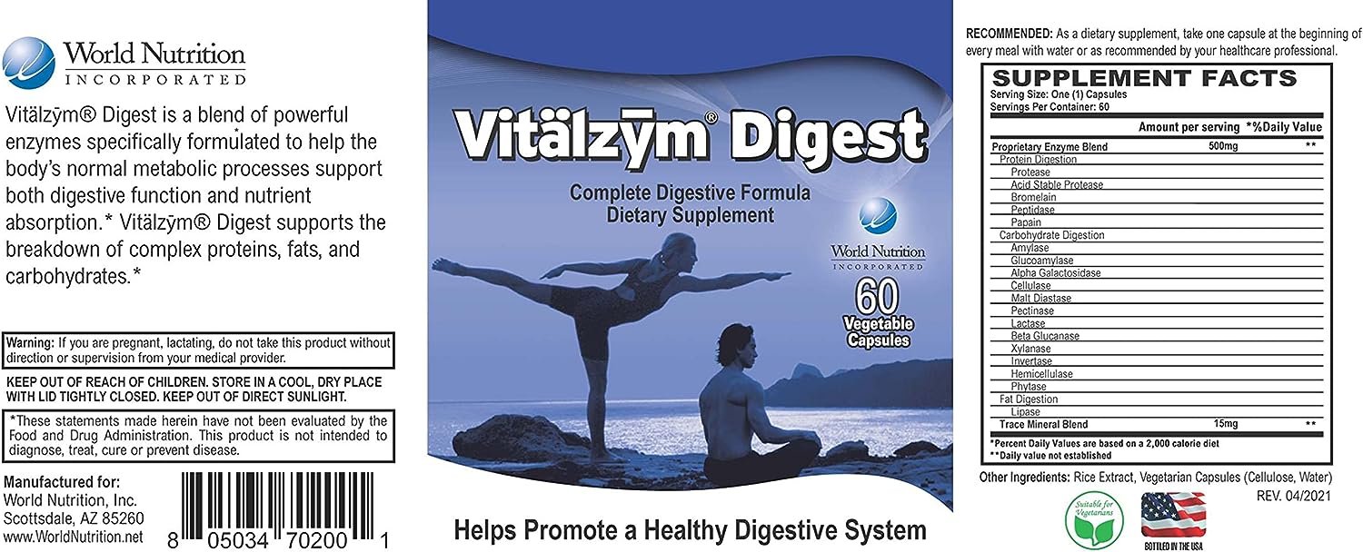 Vitalzym Digest | Powerful Digestive Enzyme Formula, Naturally Boosts Breakdown of Complex Proteins, Fats, Carbohydrates and Promotes Normal Metabolism | Increases Wellbeing & Gut Health (60 Capsules)