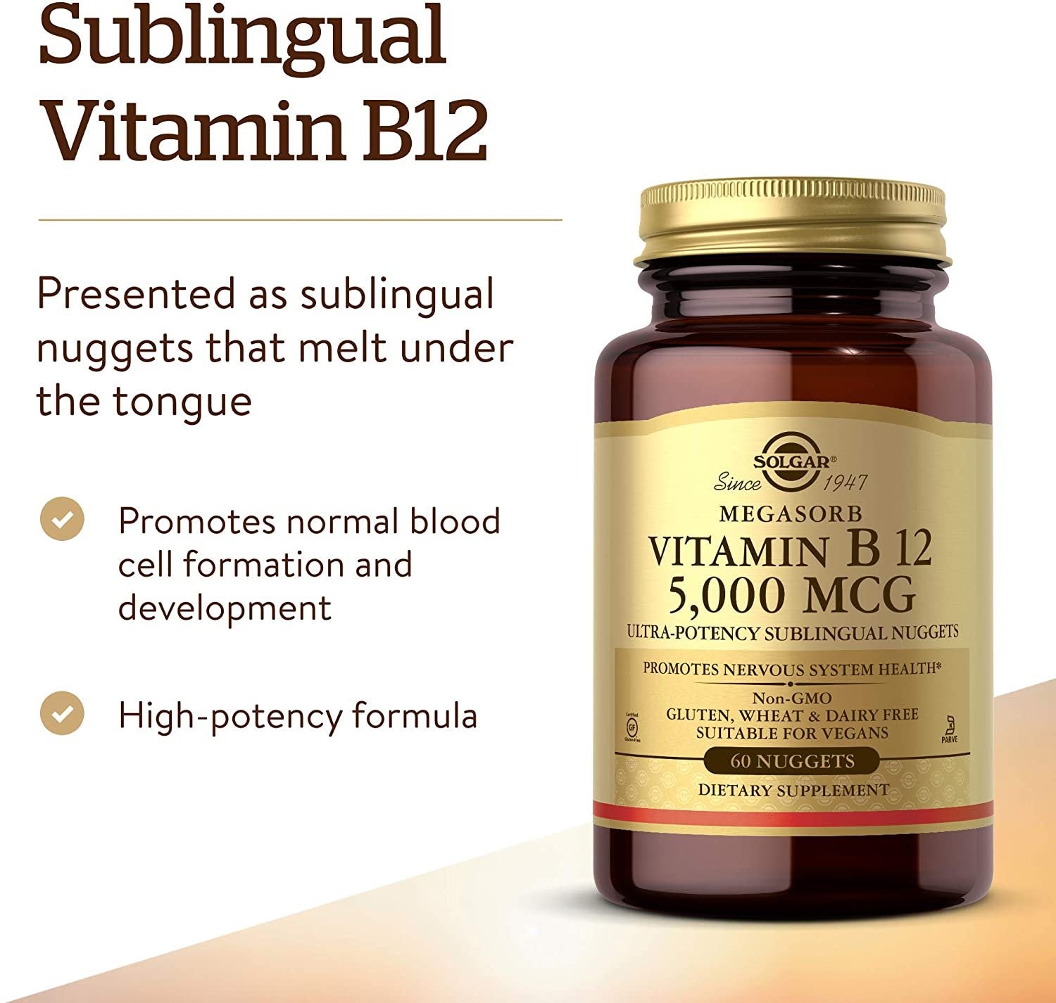 Solgar - Vitamin B12, 5000 mcg, 60 Nuggets