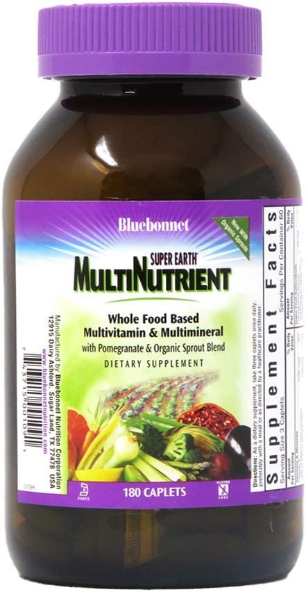 Bluebonnet Nutrition Super Earth MultiNutrient Formula (with Iron), for Daily Nutritional Support, Gluten-Free, Kosher Certified, Dairy Free, Vegetarian Friendly, 60 Servings, Green, 180 Count