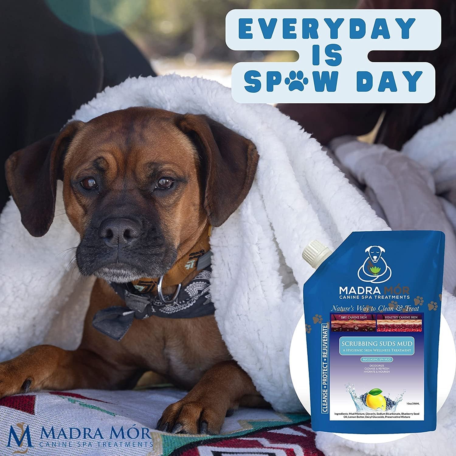 Madra Mor Scrubbing Suds Dog Essentials Spa Mud | Dog Bath for Dog Grooming | Dry Skin for Dogs Treatment | Dog Coat Skin Care Products | 10oz Pouch w Worldwide Nutrition Multi Purpose Key Chain