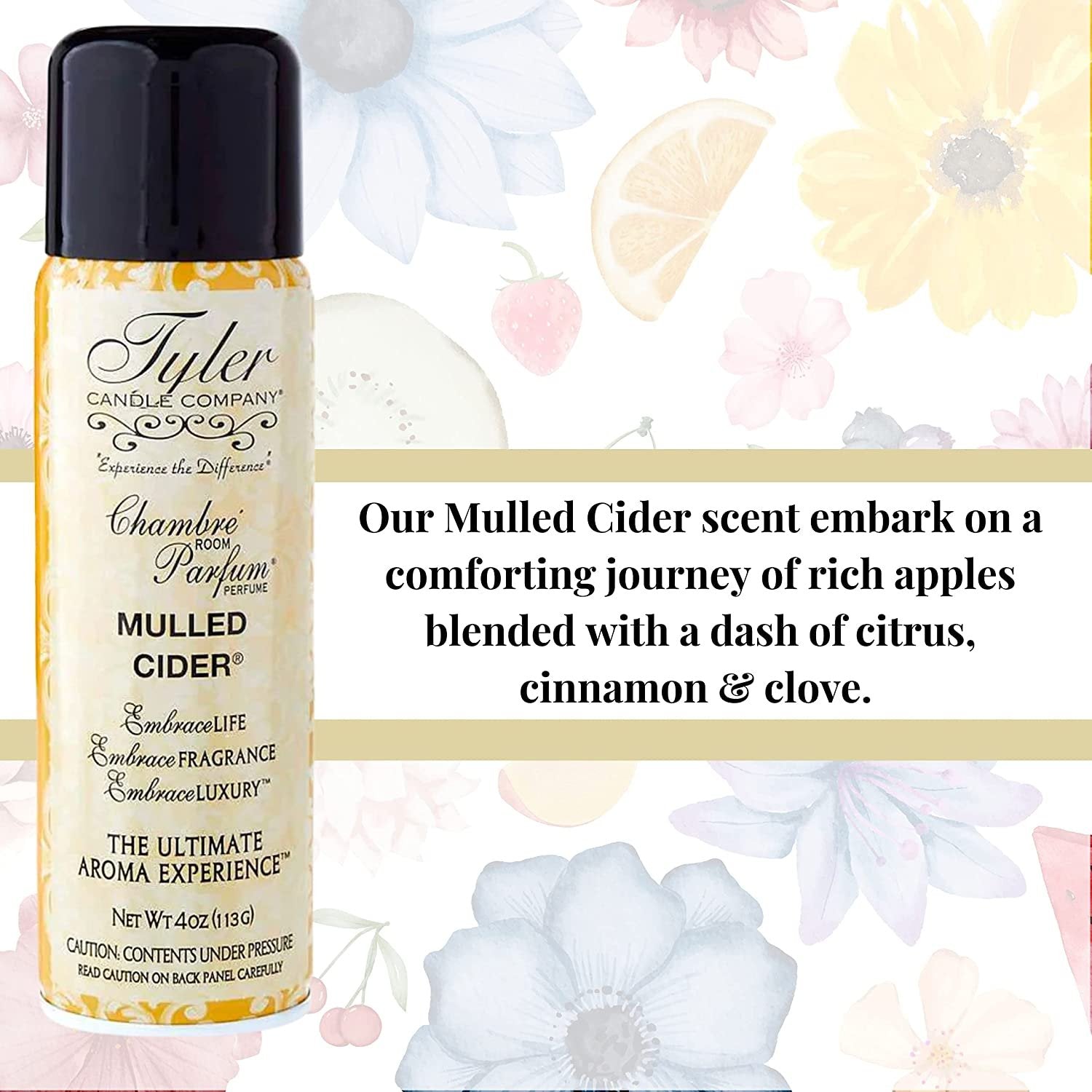 Tyler Candle Company Mulled Cider Signature Fragrance Chambre Parfum - Luxury Scent Air Freshener Spray - Ultimate Aromatic Experience - Home Essentials - 6 Pack of 4 Oz Container with Bonus Key Chain