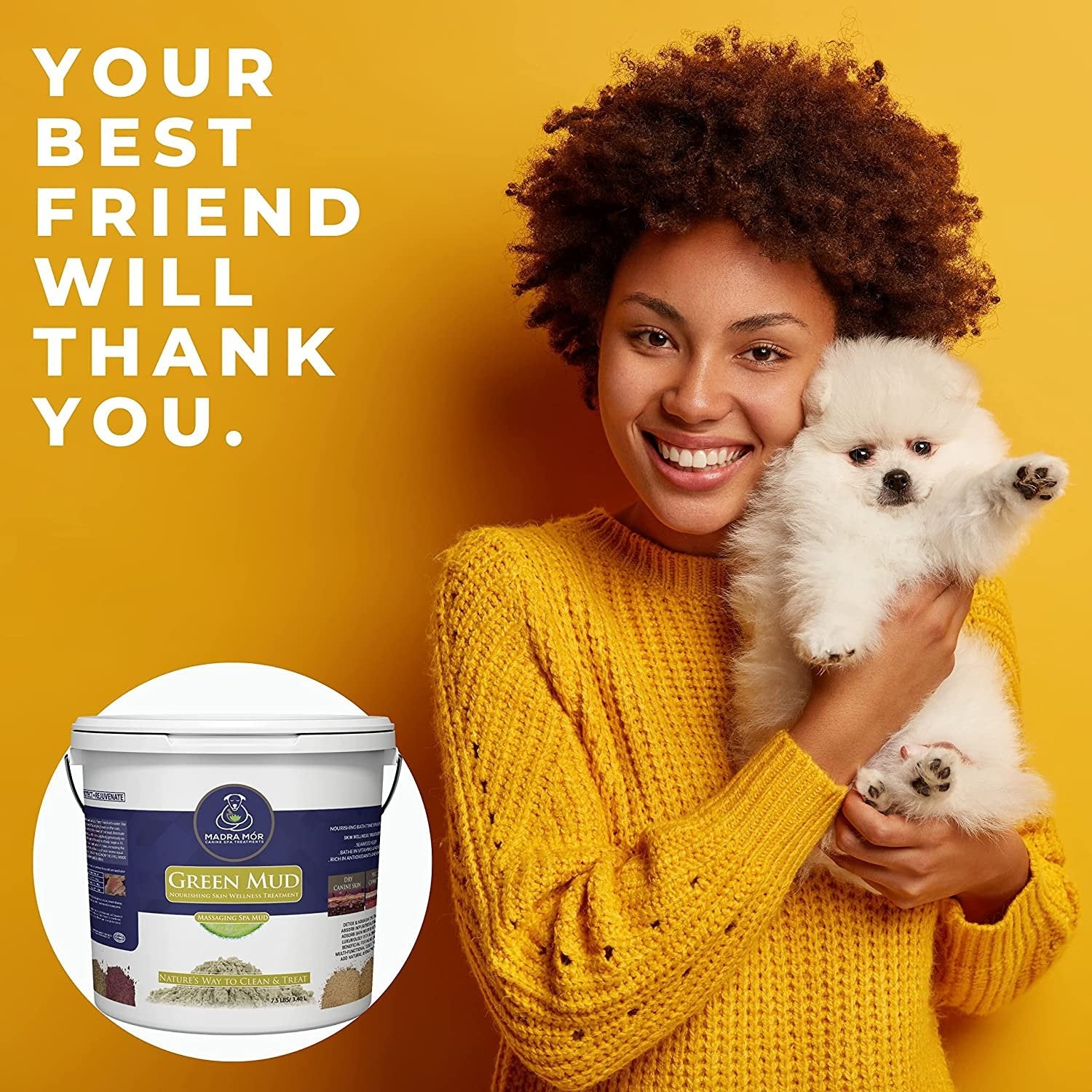 Madra Mor Massaging SPA Mud - Luxurious Dog Skin Wellness Treatment - Cleanse - Protect - Rejuvenate - Green Mud - 1 Pail (7.5lb) - with Multi-Purpose Key Chain