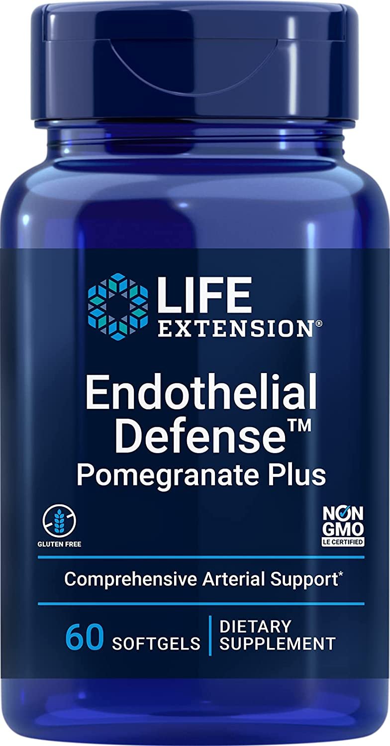 Life Extension Endothelial Defense Pomegranate Plus – Heart Health Support Starts with Your Blood Vessels – Gluten-Free, Non-GMO – 60 Softgels