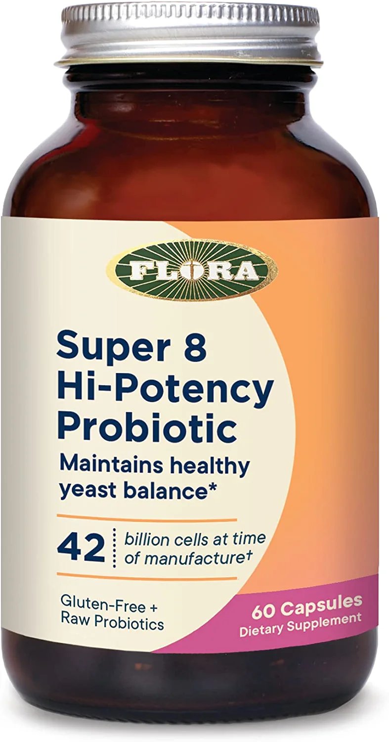 Flora Super 8 Hi Potency Probiotics 60 Count - Healthy Yeast Balance & Digestive Health - For Men & Women - 42 Billion CFU, Raw, Gluten Free - Up to 2 Month Supply