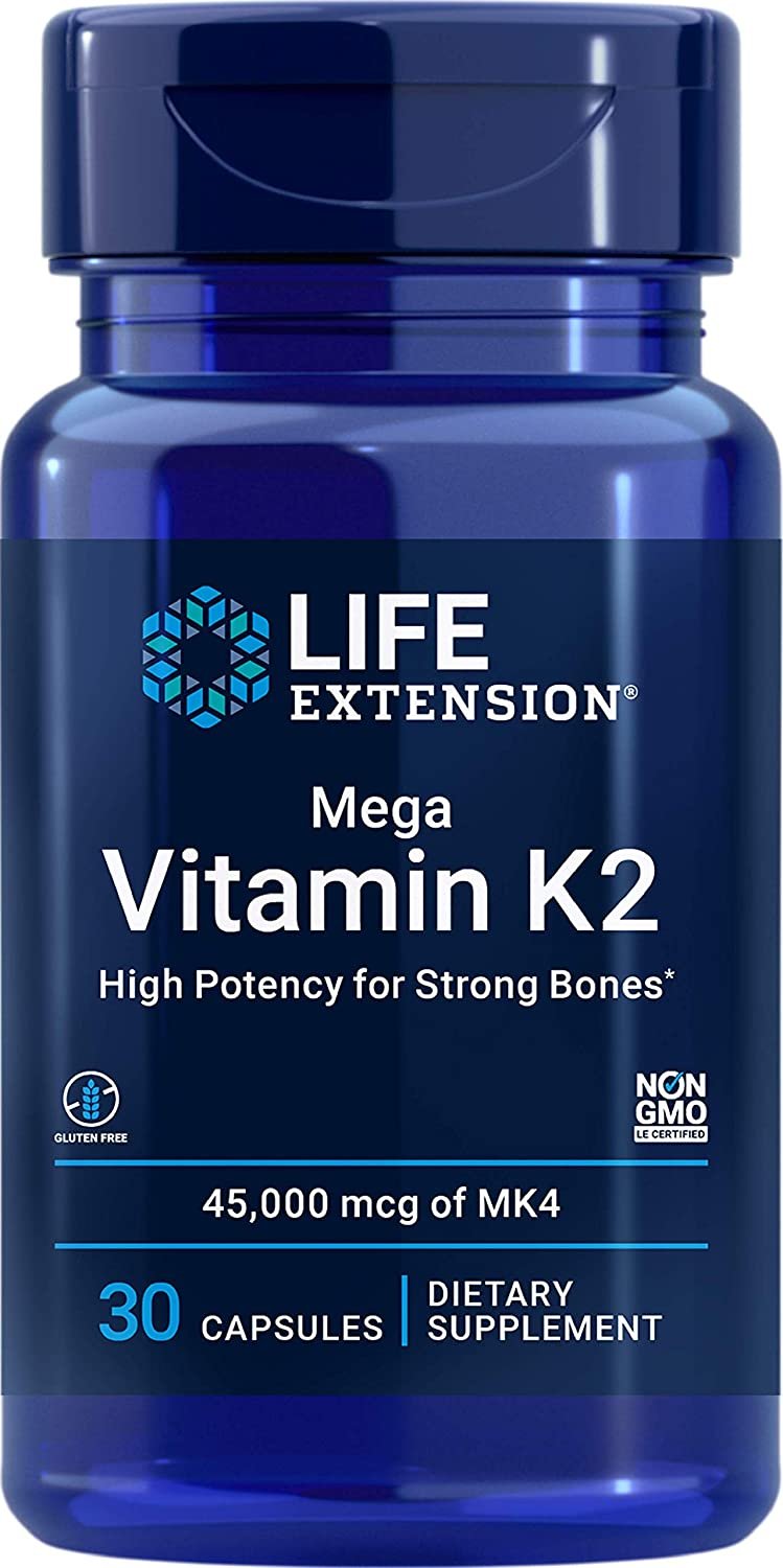 Life Extension Mega Vitamin K2 High Potency for Strong Bones – Clinically-Studied 45 mg Dosage Promotes Healthy Bone Density – Non-GMO, Gluten-Free – 30 Capsules