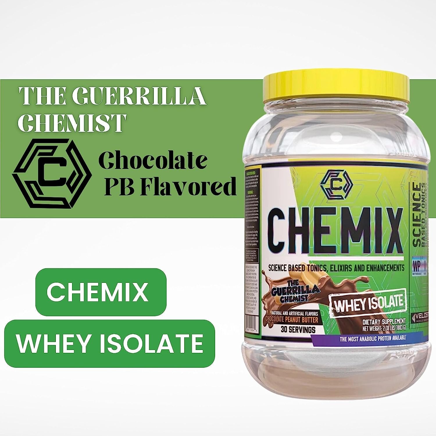 Chemix Whey Protein Isolate Chocolate Peanut Butter Flavor- Pure Whey Protein Powder 2Lb (30 Servings) - with Bonus worldwidenutrition Multi Purpose Key Chain