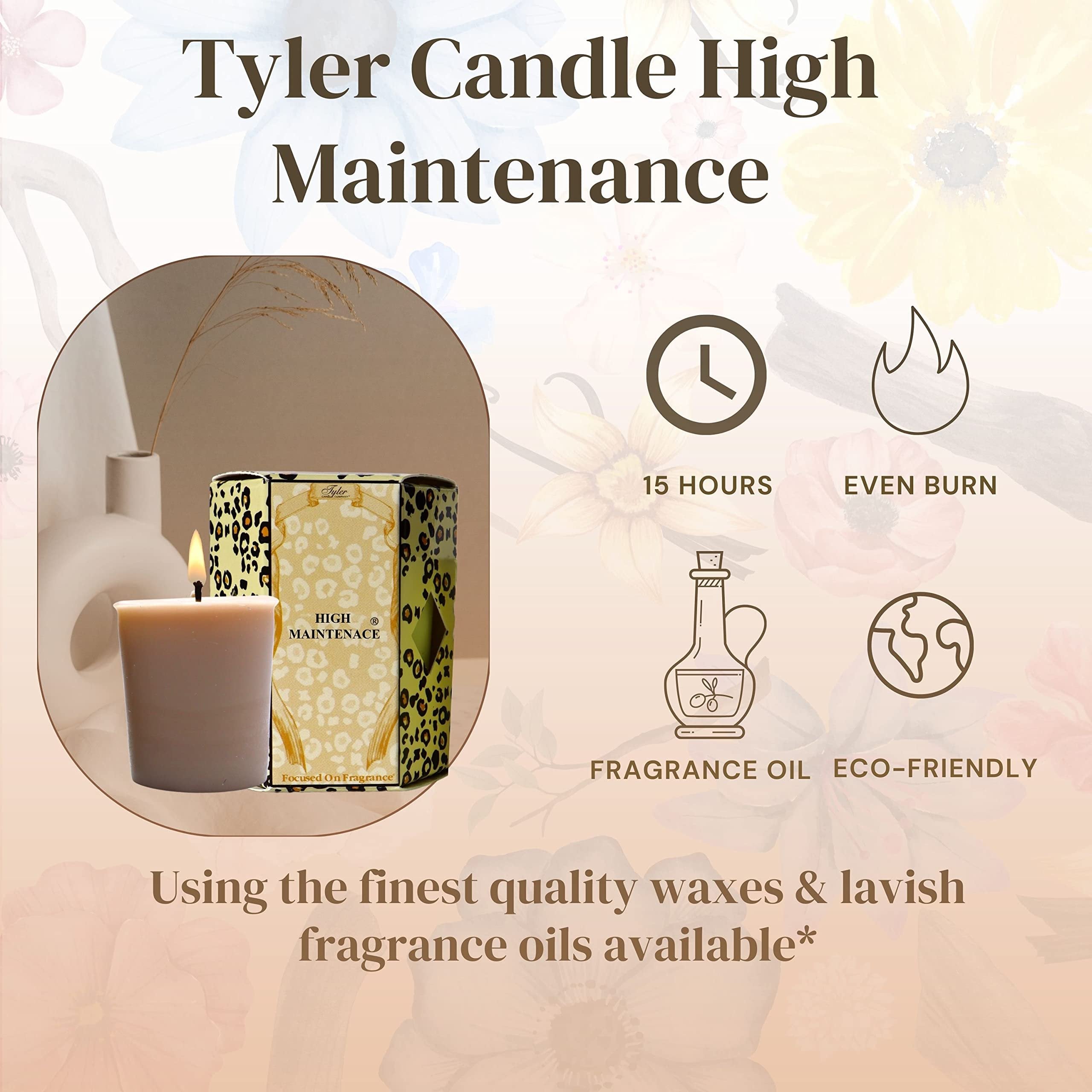 Tyler Candle Company High Maintenance Votive Candles - Luxury Scented Candle with Essential Oils - 4 Pack of 2 oz Small Candles with 15 Hour Burn Time Each - with Bonus Key Chain