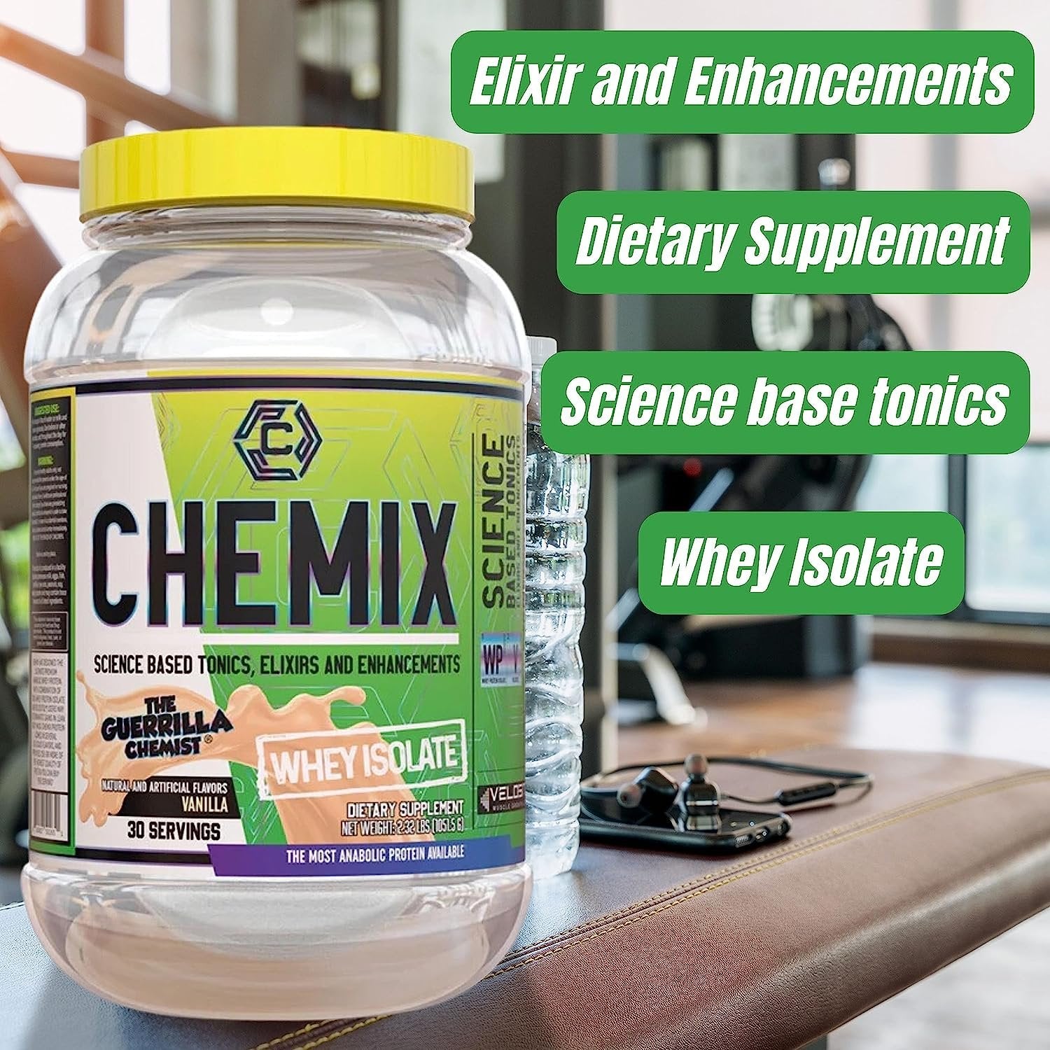 Chemix Whey Protein Isolate Vanilla Flavor - Science Based Tonic, Elixirs and Enhancements - Pure Whey Protein Powder - 1 Pack of 2.32Lbs with Multi-Purpose Keychain
