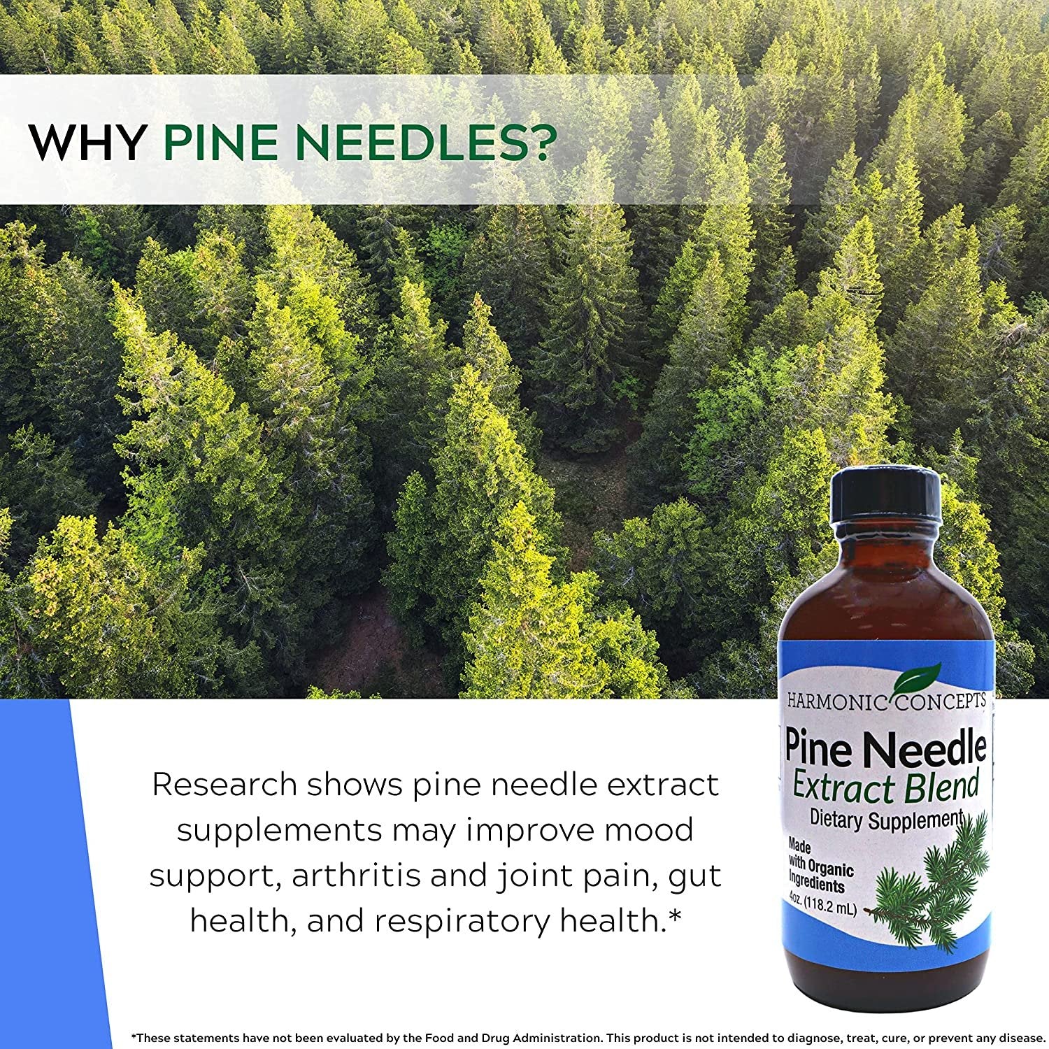 Harmonic Concepts Pine Needle Extract Blend - Organic Liquid Dietary Supplement - Vitamin A and Vitamin C - Immune Support Supplement - 4 Oz with Worldwide Nutrition Multi Purpose Key Chain