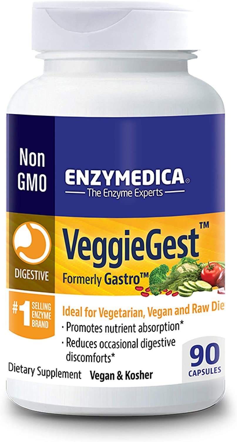 Enzymedica VeggieGest, Digestive Enzymes Capsules for Vegan, Vegetarian and Raw Diets, Prevents Gas and Bloating