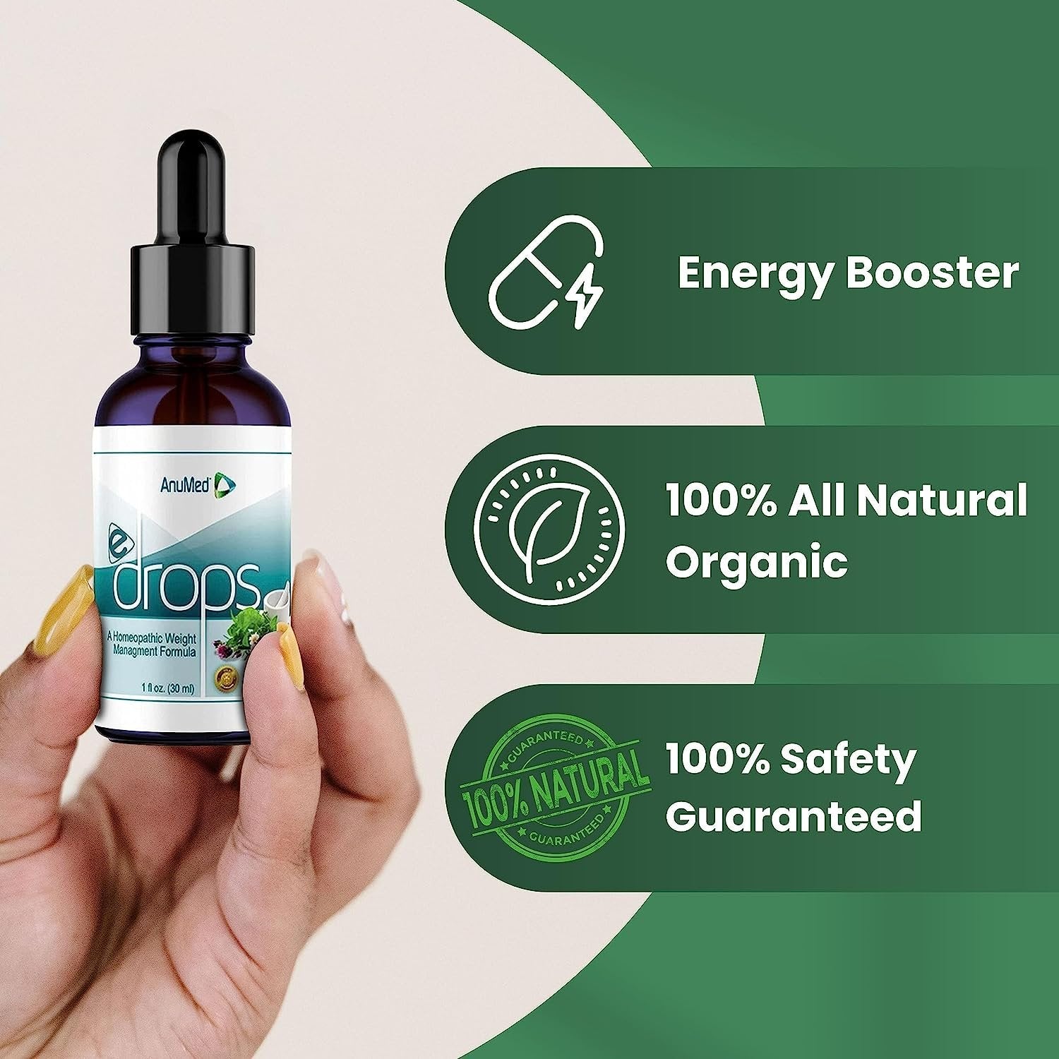 Worldwide Nutrition Anumed e-Drops - Metabolism, Control Hunger, Fast Transformation Healthy Weight Loss Drops - Natural Vegan, Keto Friendly for Women & Men (1oz) with Bonus Multi-Purpose Key Chain