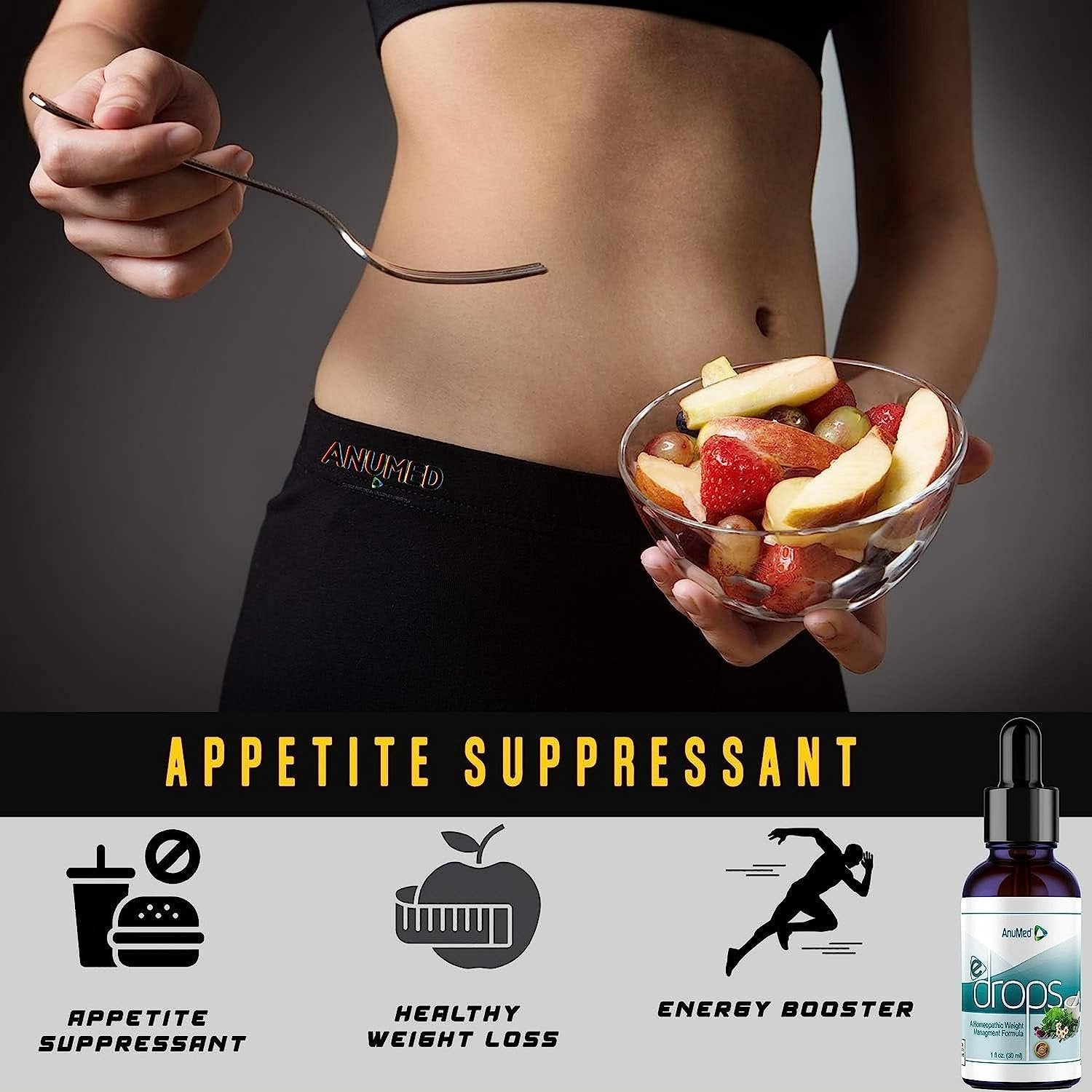 Worldwide Nutrition Anumed e-Drops - Metabolism, Control Hunger, Fast Transformation Healthy Weight Loss Drops - Natural Vegan, Keto Friendly for Women & Men (1oz) with Bonus Multi-Purpose Key Chain