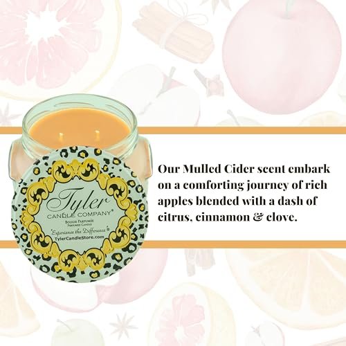 Tyler Candle Company Mulled Cider Candles - Luxuriously Fall Scented Candle with Essential Oils - 11 oz Extra Large Candle & Multi-Purpose Key Chain