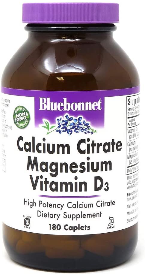 Bluebonnet Nutrition Calcium Citrate Magnesium Plus Vitamin D3 Caplets, Bone Health & Muscle Relaxation, Non GMO, Gluten Free, Soy Free, Milk Free, Kosher, 180 Caplets