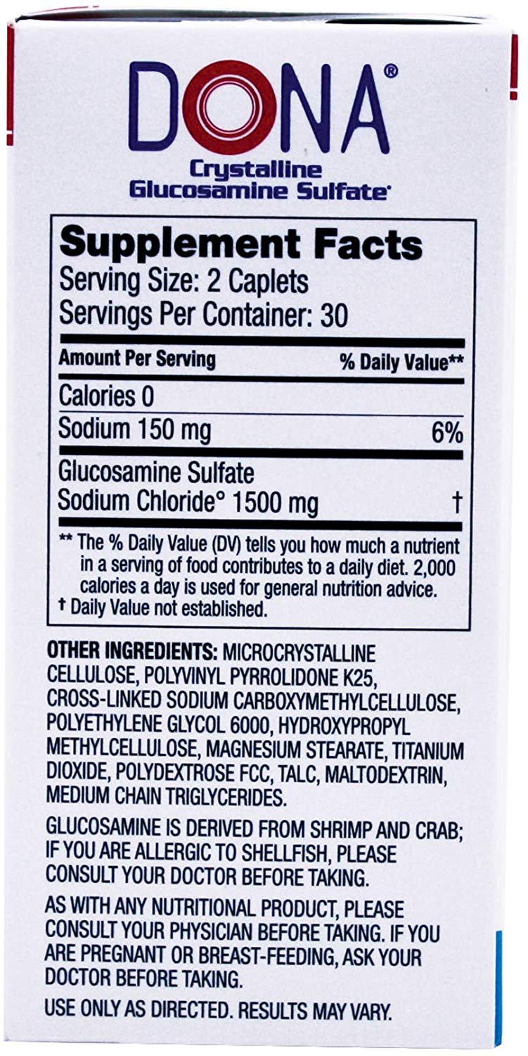 Dona Crystalline Glucosamine Sulfate, 750 Mg, 60 Count