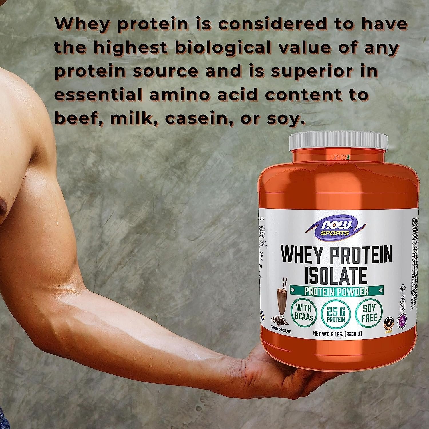 Now Sports Nutrition, Whey Protein Isolate, 25 G with BCAAs, Creamy Chocolate Powder, 5-Pound with Bonus Worldwidenutrition Multi-Purpose Key Chain