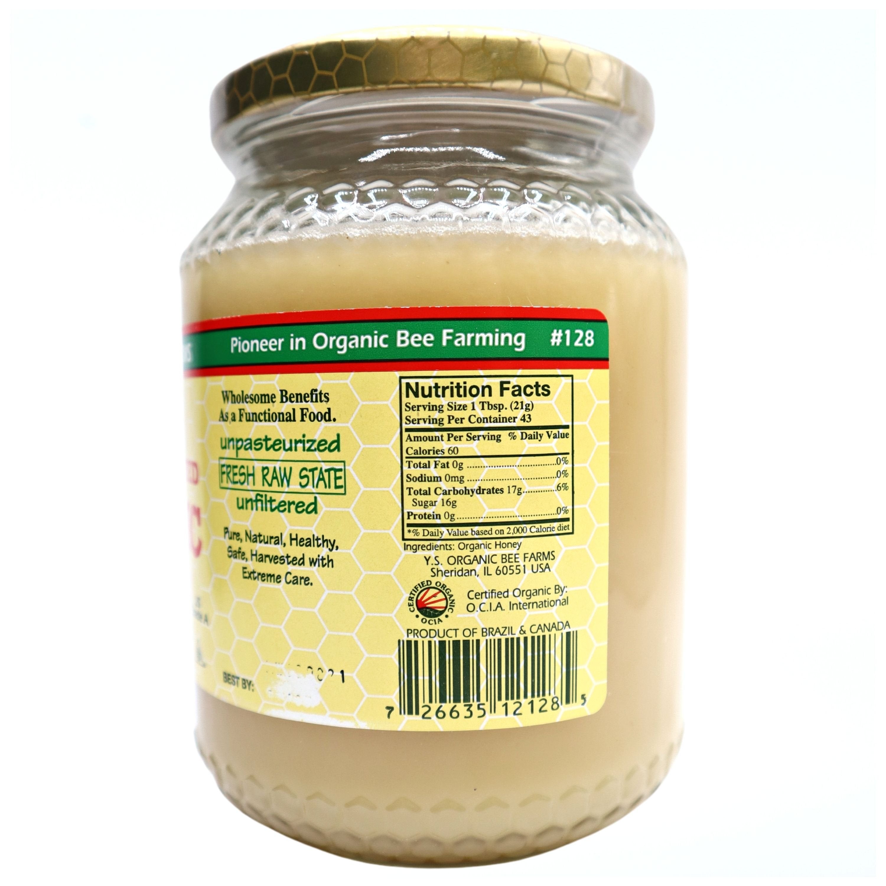 Y.S. Organic Bee Farms, 100% Certified Y.S. Organic Raw Honey, Unpasteurized, Unfiltered, Fresh Raw State, Kosher, Pure, Natural, Healthy, Safe, Gluten Free, Harvested with Extreme Care, 2 Lb