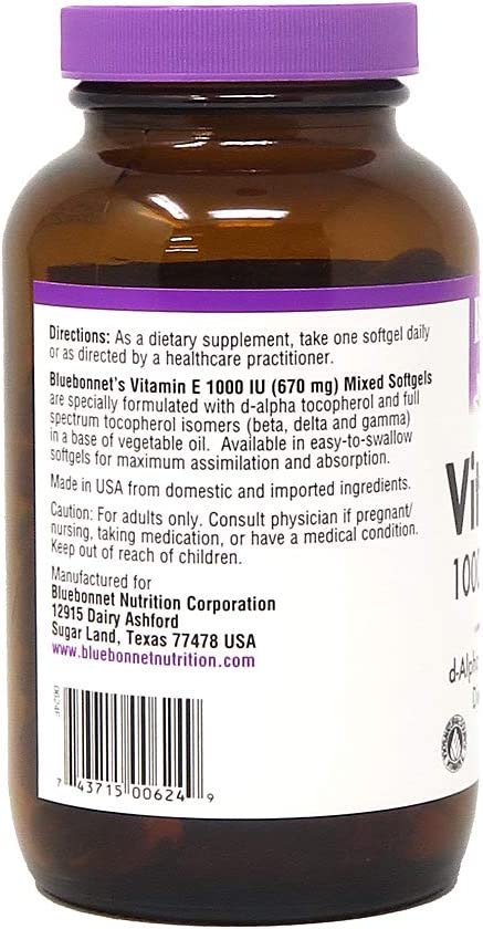 BlueBonnet Vitamin E 1000 IU Mixed Softgels, 100 Count