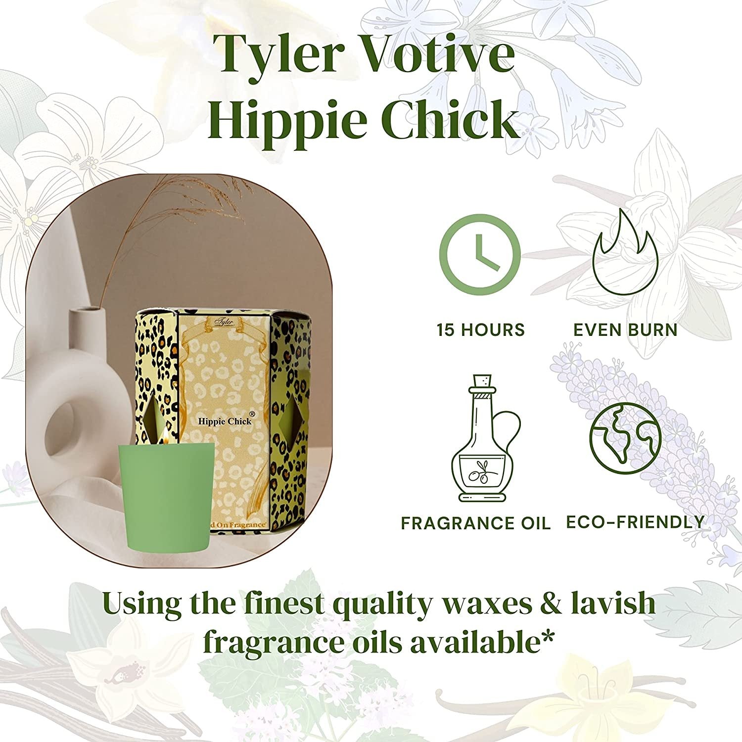 Tyler Candle Company Hippie Chick Votive Candles - Luxury Scented Candle with Essential Oils - 16 Pack of 2 oz Small Candles with 15 Hour Burn Time Each - with Bonus Key Chain