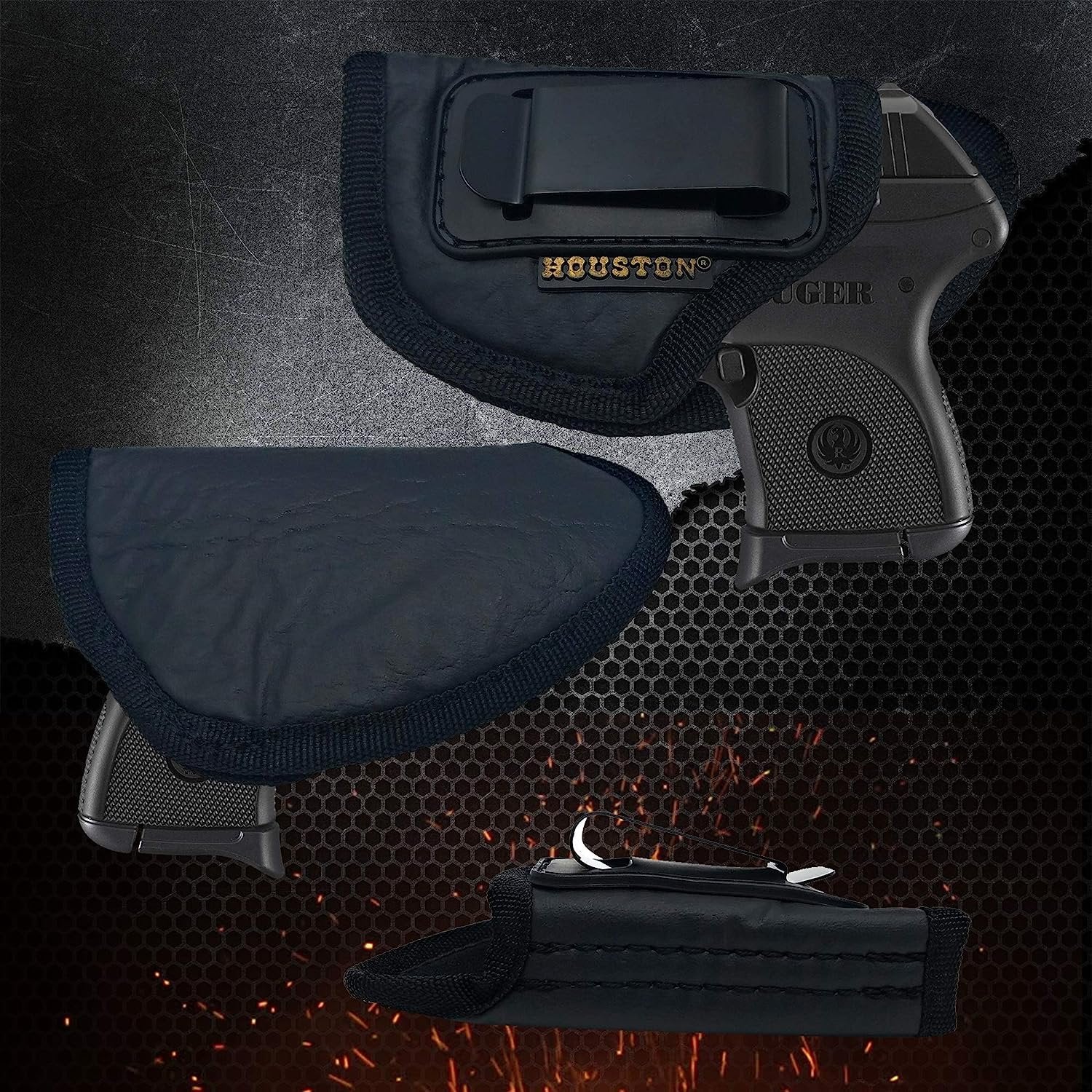 IWB Gun Holster by Houston - ECO Leather Concealed Carry Soft Material | Suede Interior for Maximum Protection | Fits: S&W Bodyguard, Ruger, Taurus TCP, Sig P238, Jimenez JA, PPK .380
