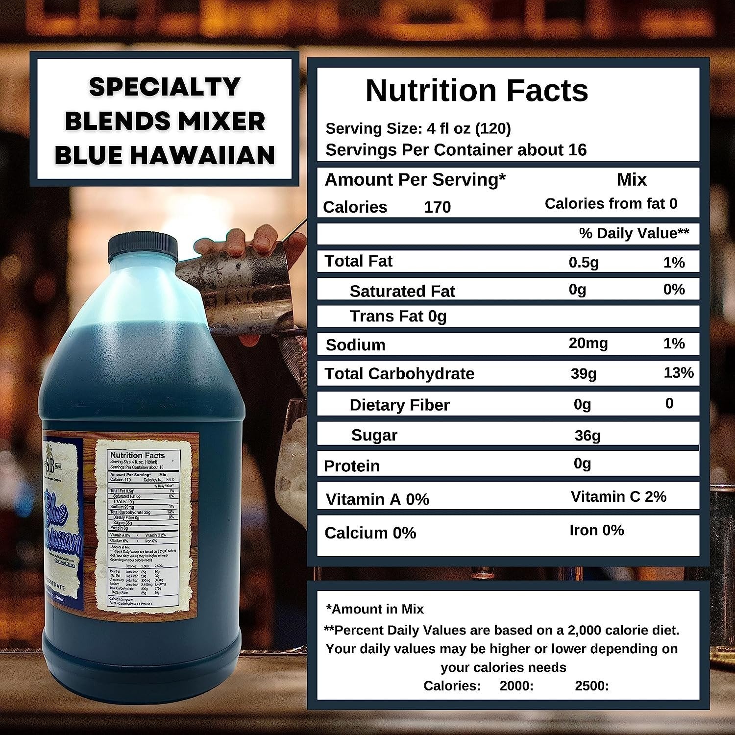 Specialty Blends Blue Hawaiian Drinks Syrup Margarita Mix Concentrate, Made with Organic Blue Hawaiian 1/2 Gallon Drink Mix (Pack of 1) - with Bonus Worldwide Nutrition Multi Purpose Key Chain