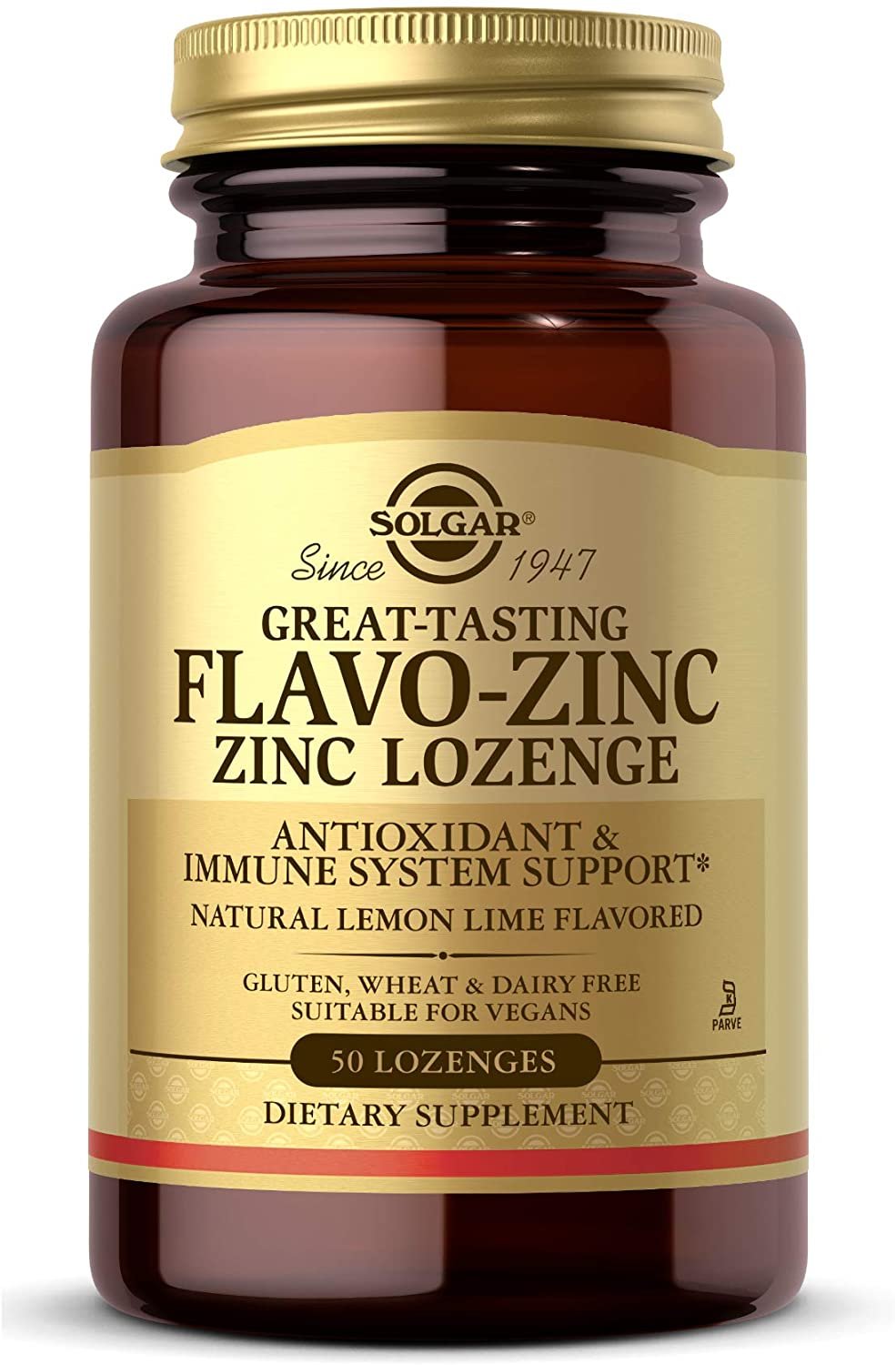 Solgar Flavo-Zinc Lozenge, 50 Count - Great-Tasting Lemon Lime Flavor - Antioxidant, Immune System Health - Highly Absorbable, Dissolves Quickly - Vegan, Gluten Free, Dairy Free, Kosher - 50 Servings