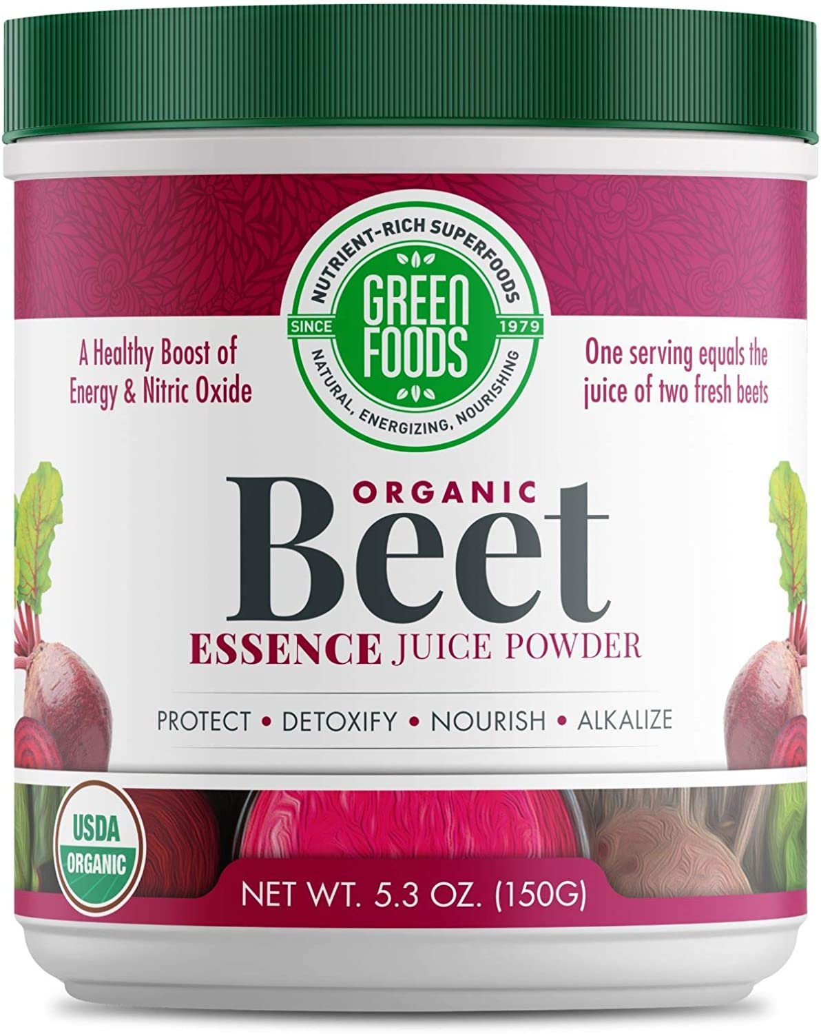 Green Foods - Organic Beet Essence Juice Powder- Nitric Oxide Super Food, Wholefood Antioxidant, Natural Pre Workout, Energy, Endurance, Detox, Heart Health 5.3oz (30 Servings)