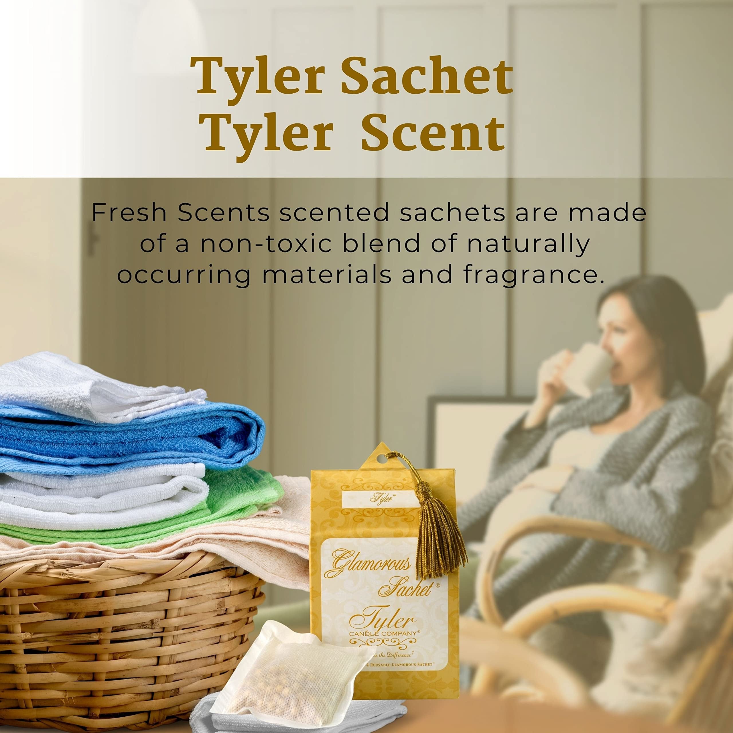 Tyler Candle Company Tyler Scent Dryer Sheet Sachets - Glamorous Reusable Dryer Sheets - Sachets for Drawers and Closets - 1 Pack, 4 Sachets, Dryer, Home, or Personal Sachet, with Bonus Key Chain