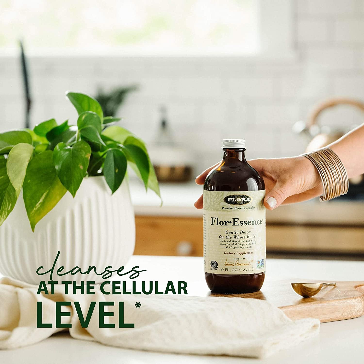 Flora Flor Essence Liquid Tea Blend 32oz LARGE - Gentle Detox Cleanse with Burdock Root, Slippery Elm, Kelp, Thistle - Premium Organic Ingredients