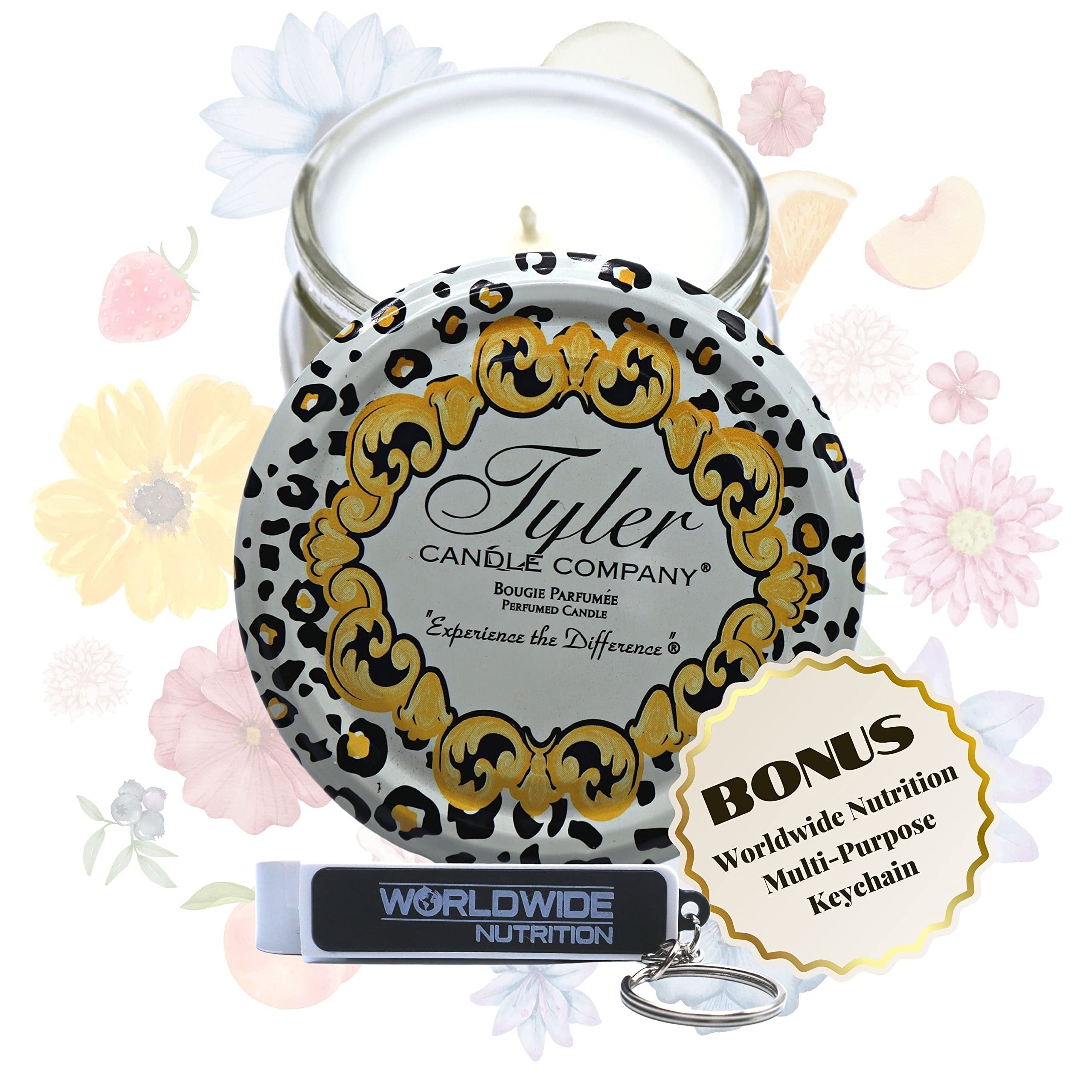 Tyler Candle Company Regal Jar Candle - Luxurious Scented Candle with Essential Oils - Long Burning Candles 20 to 25 Hours - 3.4 oz with Bonus Worldwide Nutrition Multi Purpose Key Chain