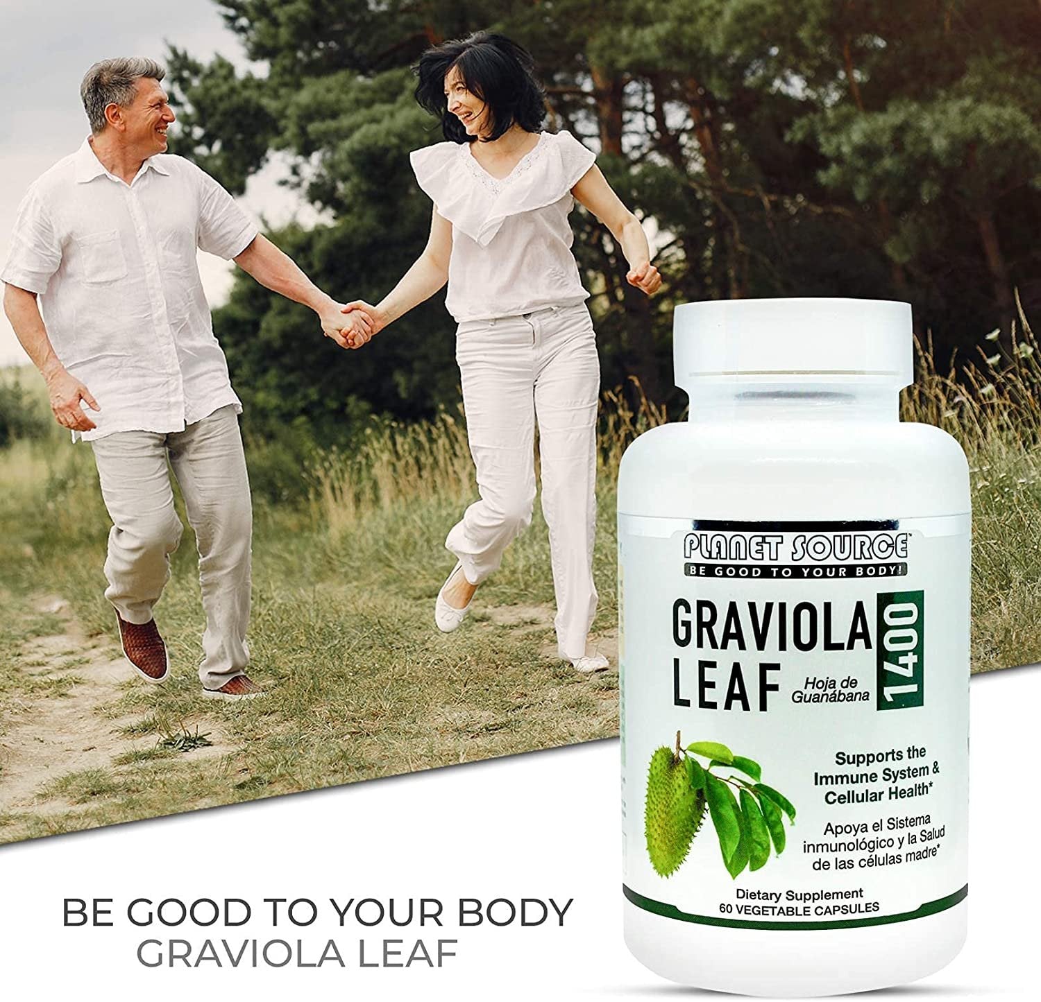 Planet Source Graviola Leaf - Annona Muritcata Soursop - Immune Boost and a Healthy Inflammation Response - All-in-One Immune System Support - Natural Anti-Oxidant - 60 1400mg Vegetable Capsules