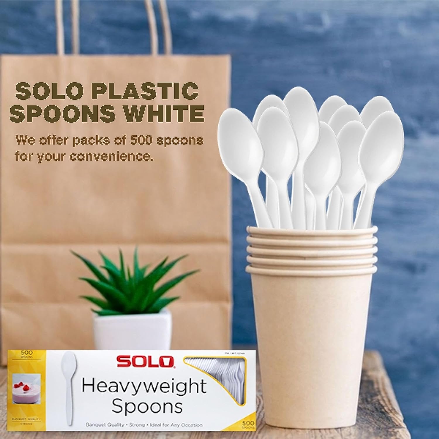 Solo Heavyweight Disposable 6-inch White Spoons Plastic Cutlery - 1 Box of 500ct with WWN Multi-Purpose Keychain