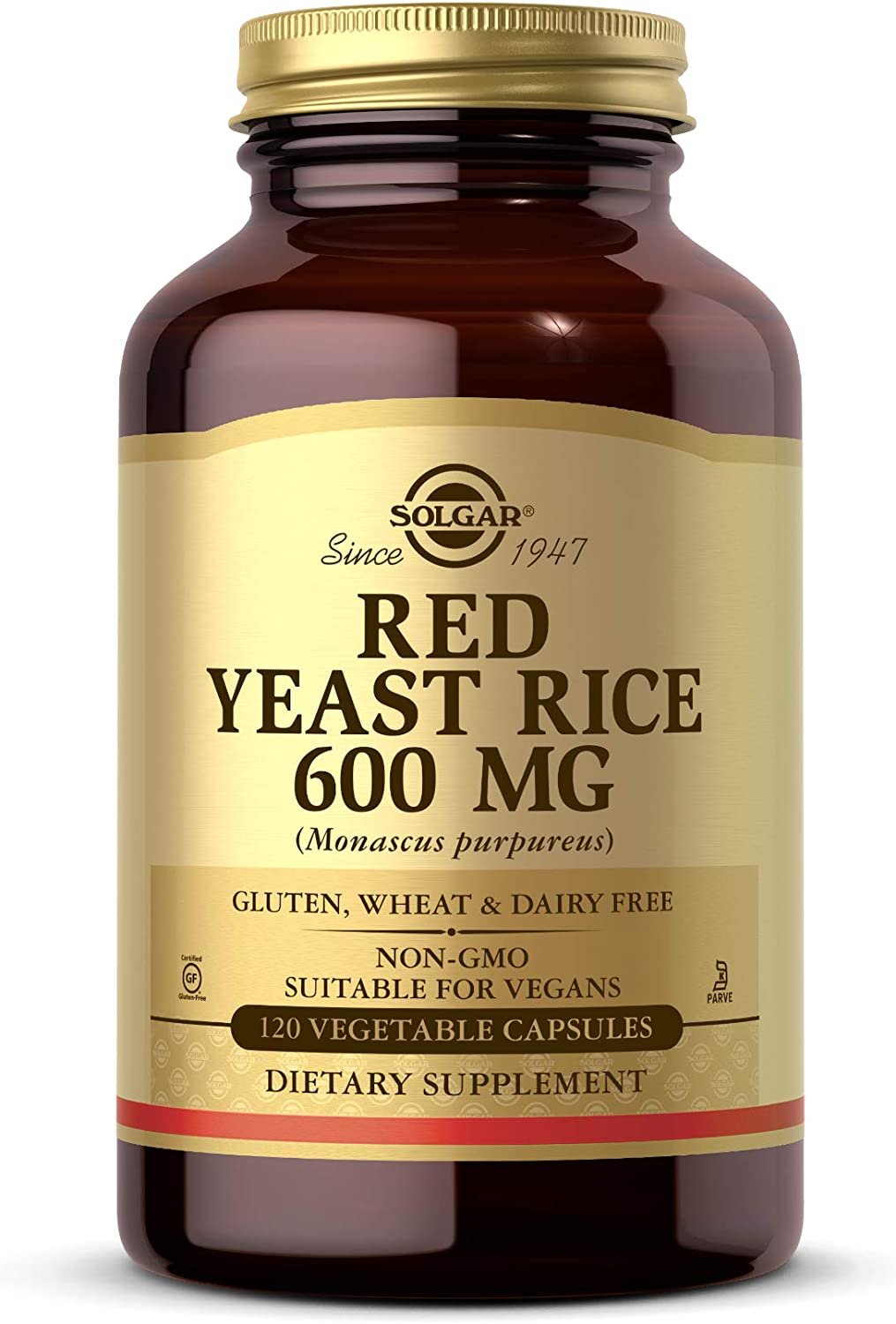 Solgar Red Yeast Rice 600 mg, 120 Vegetable Capsules - Supports Heart Health - Fermented to Increase Bioavailability - Non-GMO, Vegan, Gluten Free, Dairy Free, Kosher - 60 Servings